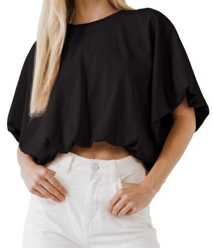 Women's Crewneck Crop Tops Short Sleeve Casual Loose Cropped T-Shirt