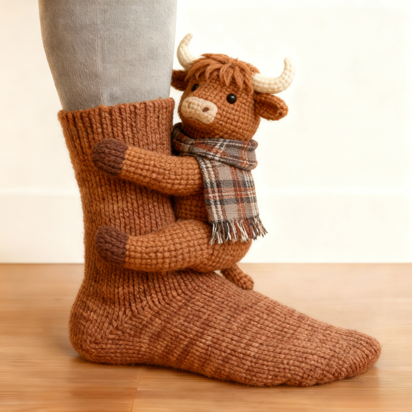 3D Cozy Highland Cow Socks - Brown 