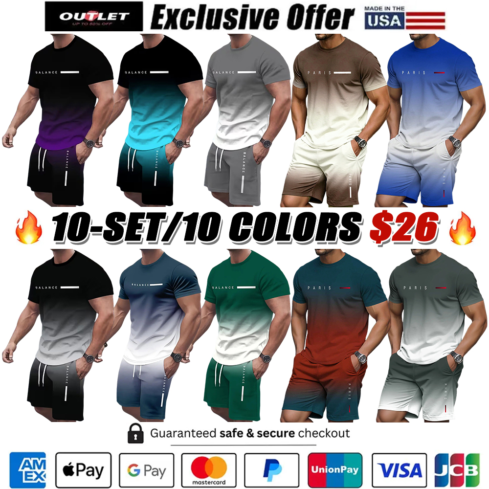 Men's Gradient Fitness Short Sleeve T-Shirt & Short 2-Piece Set