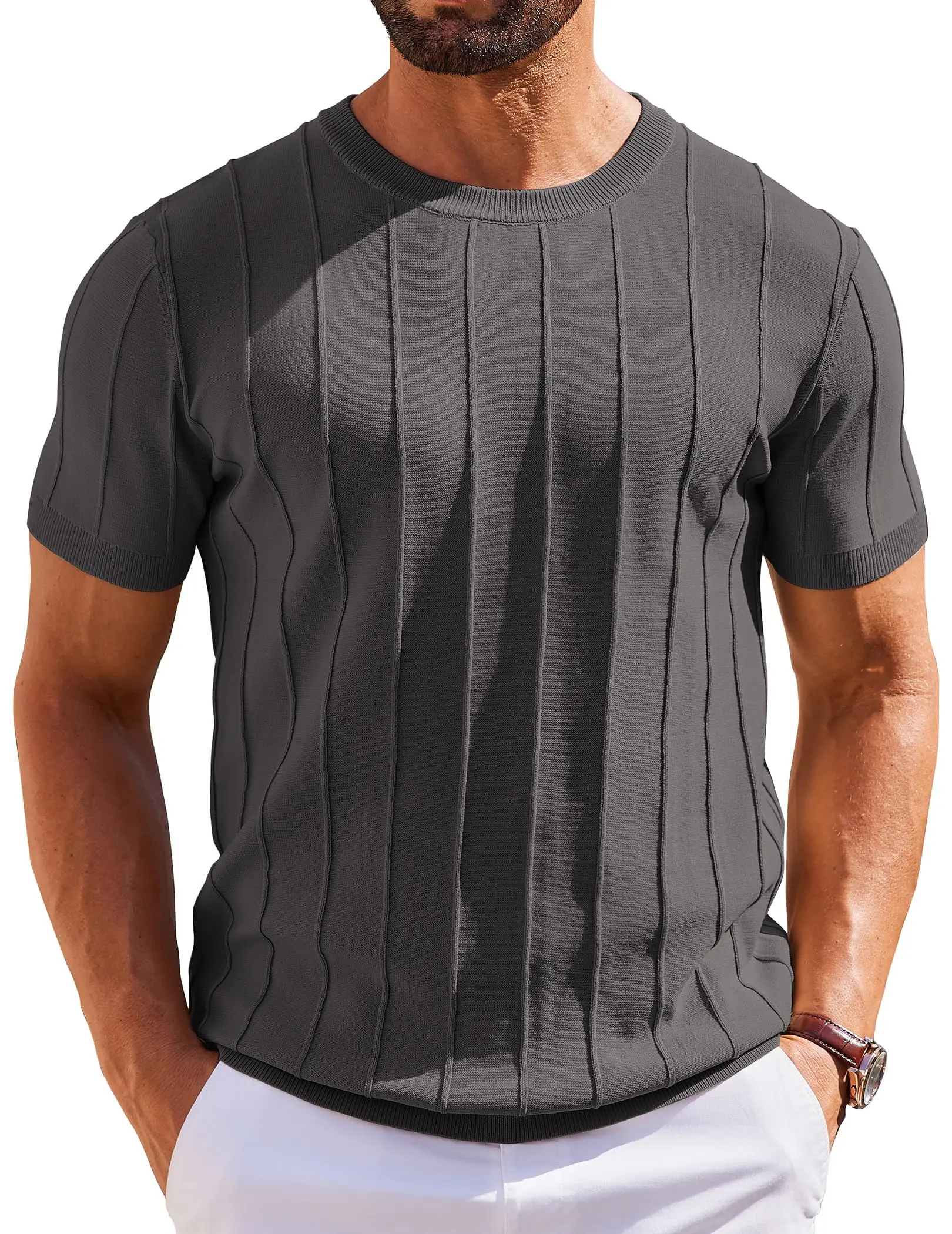 Men's Lightweight Ribbed Knit Short Sleeve T-Shirt