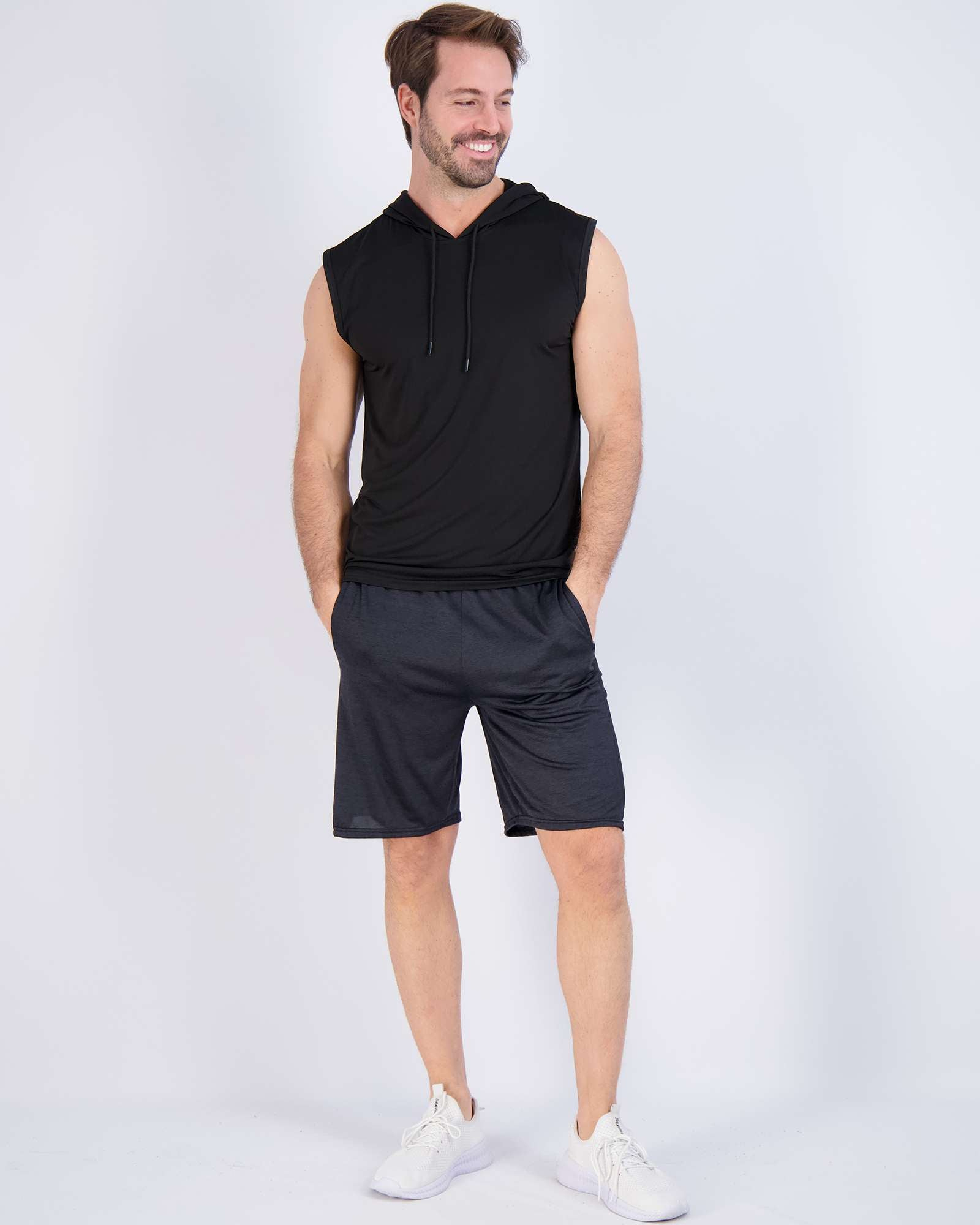 Men's Dry-Fit Active Hooded Tank Top Workout Drawstring Top (Available in Big & Tall)
