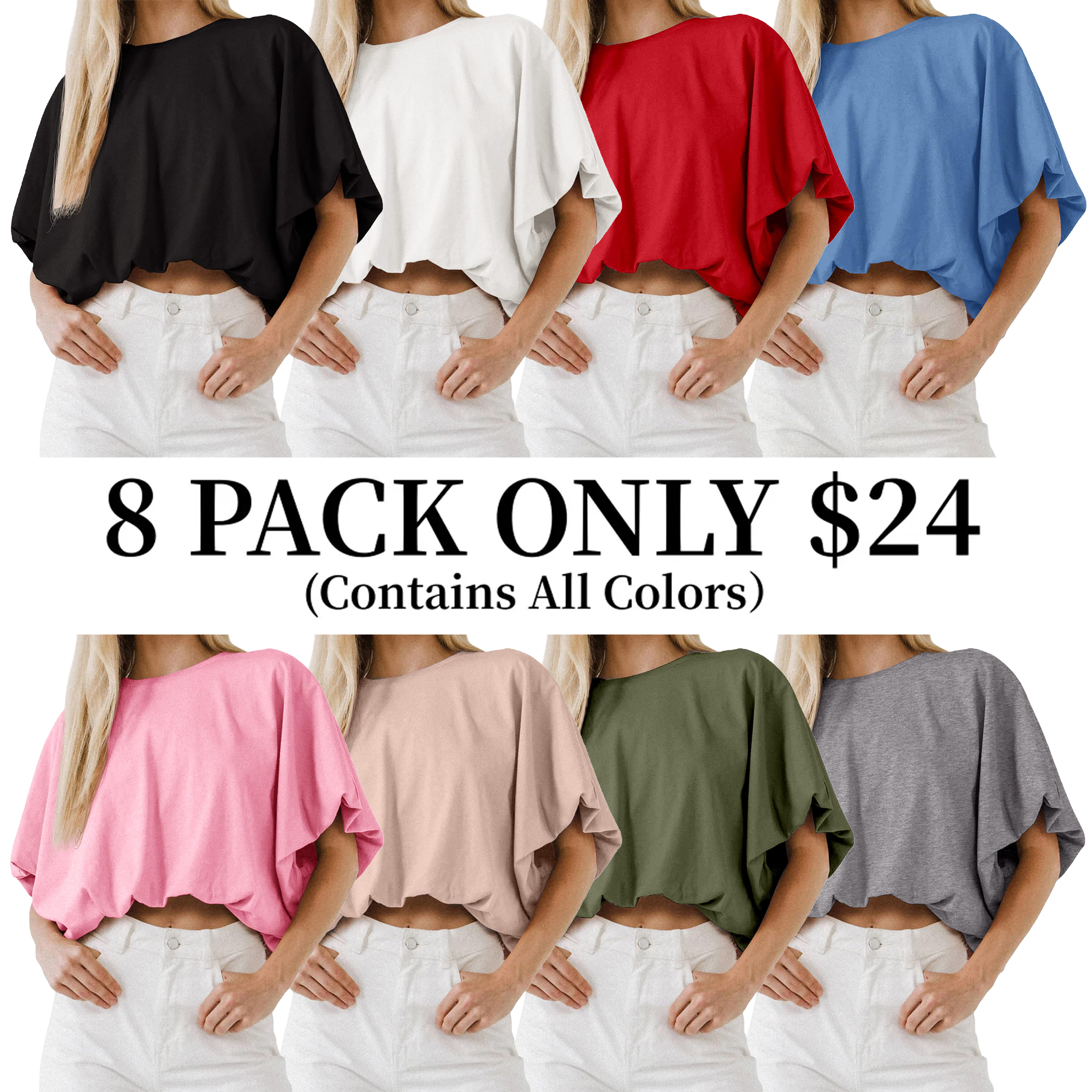 Women's Crewneck Crop Tops Short Sleeve Casual Loose Cropped T-Shirt