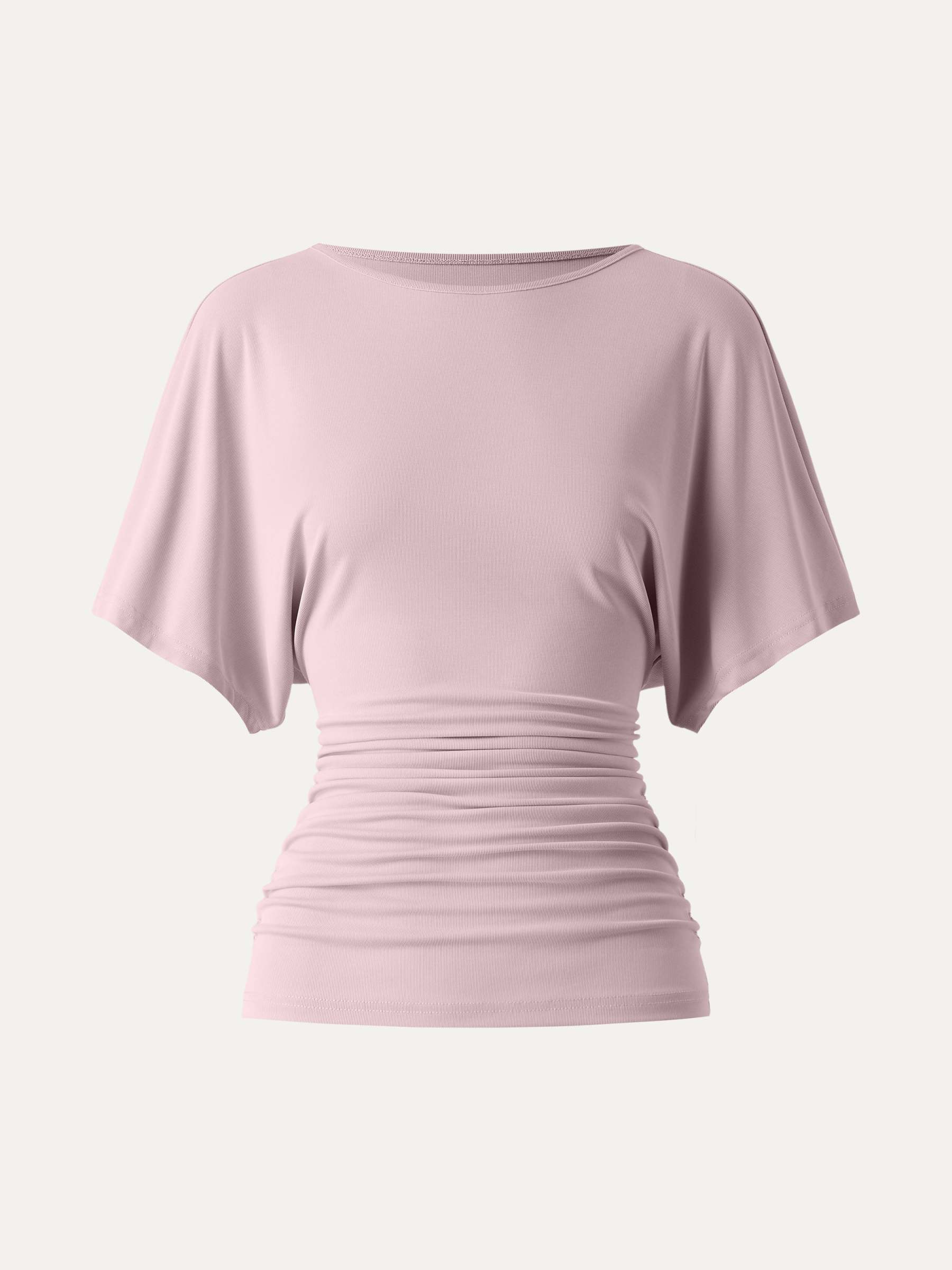 Effortless Boatneck Batwing Sleeve Side Ruched Top