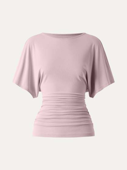 Effortless Boatneck Batwing Sleeve Side Ruched Top
