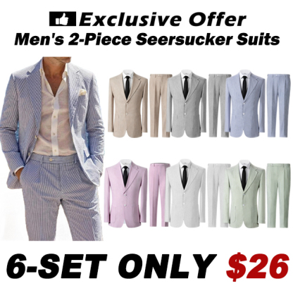 🔥Men's 2-Piece Seersucker Suits Classic Jacket & Trousers