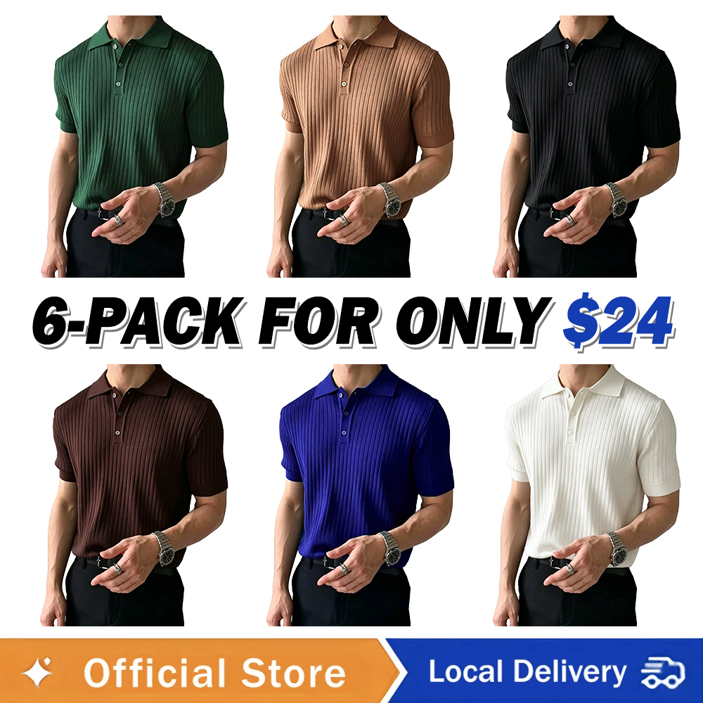 🔥Last Day Promotion!🔥Men's Short Sleeve Old Money Ribbed Knit Polo Shirt