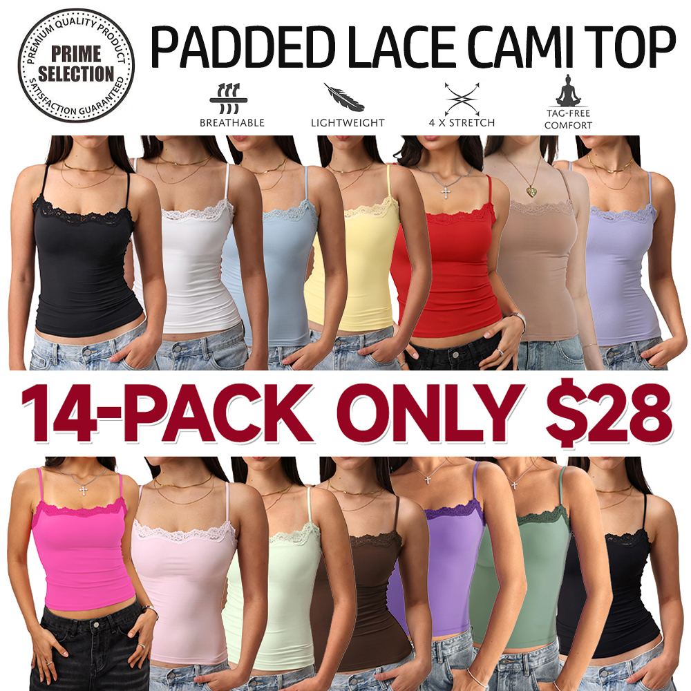Women's Padded Lace Cami Top Double Lined Sexy Tank Top