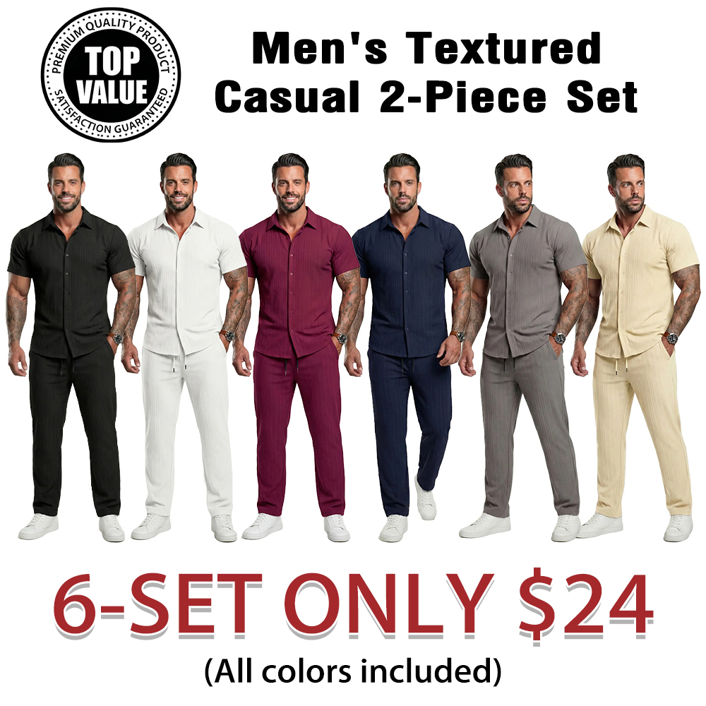 🔥Hot Summer Pick - Men's Button-Front Shirt & Drawstring Pocket Trousers Set