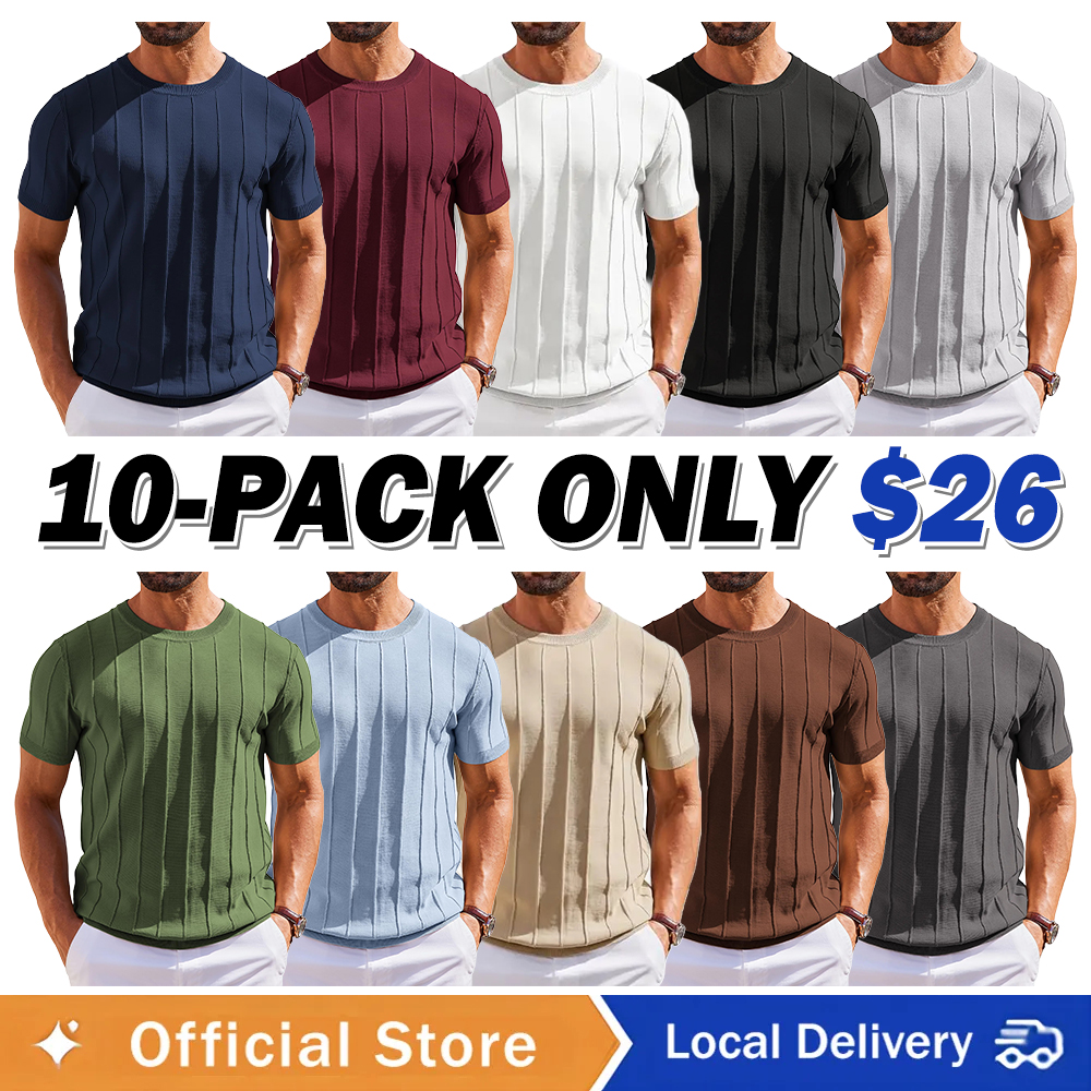 Men's Lightweight Ribbed Knit Short Sleeve T-Shirt