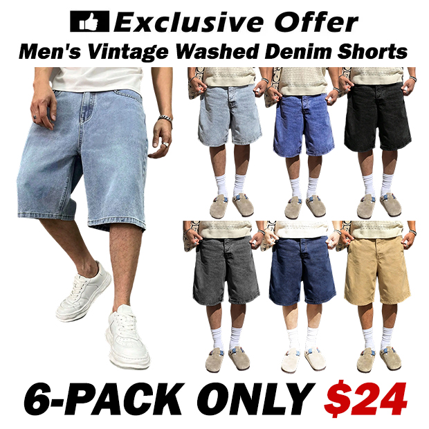 Men's Vintage Washed Denim Shorts