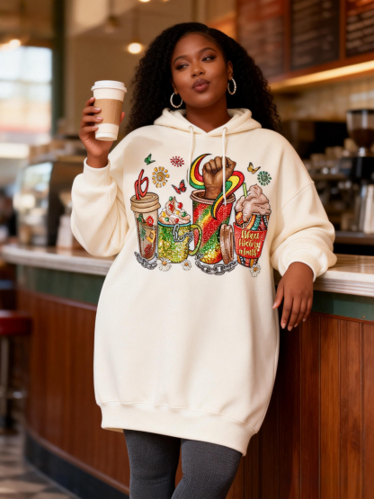 Rhinestone Black History Month Coffee Cup Hoodie Dress 
