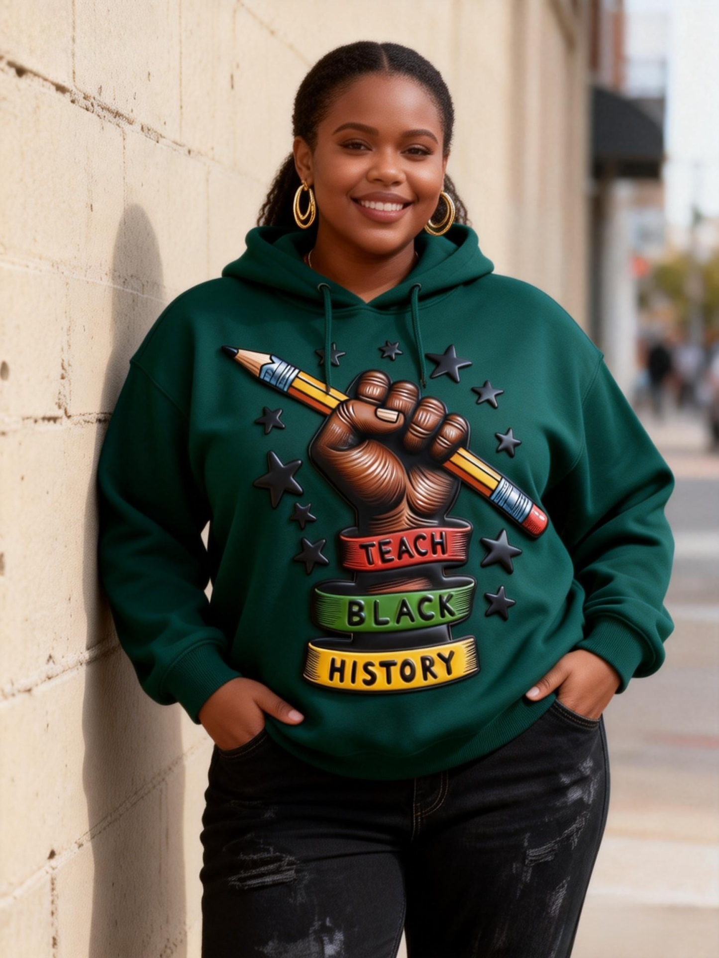 Teach Black History Graphic Puff Print Oversized Hoodie