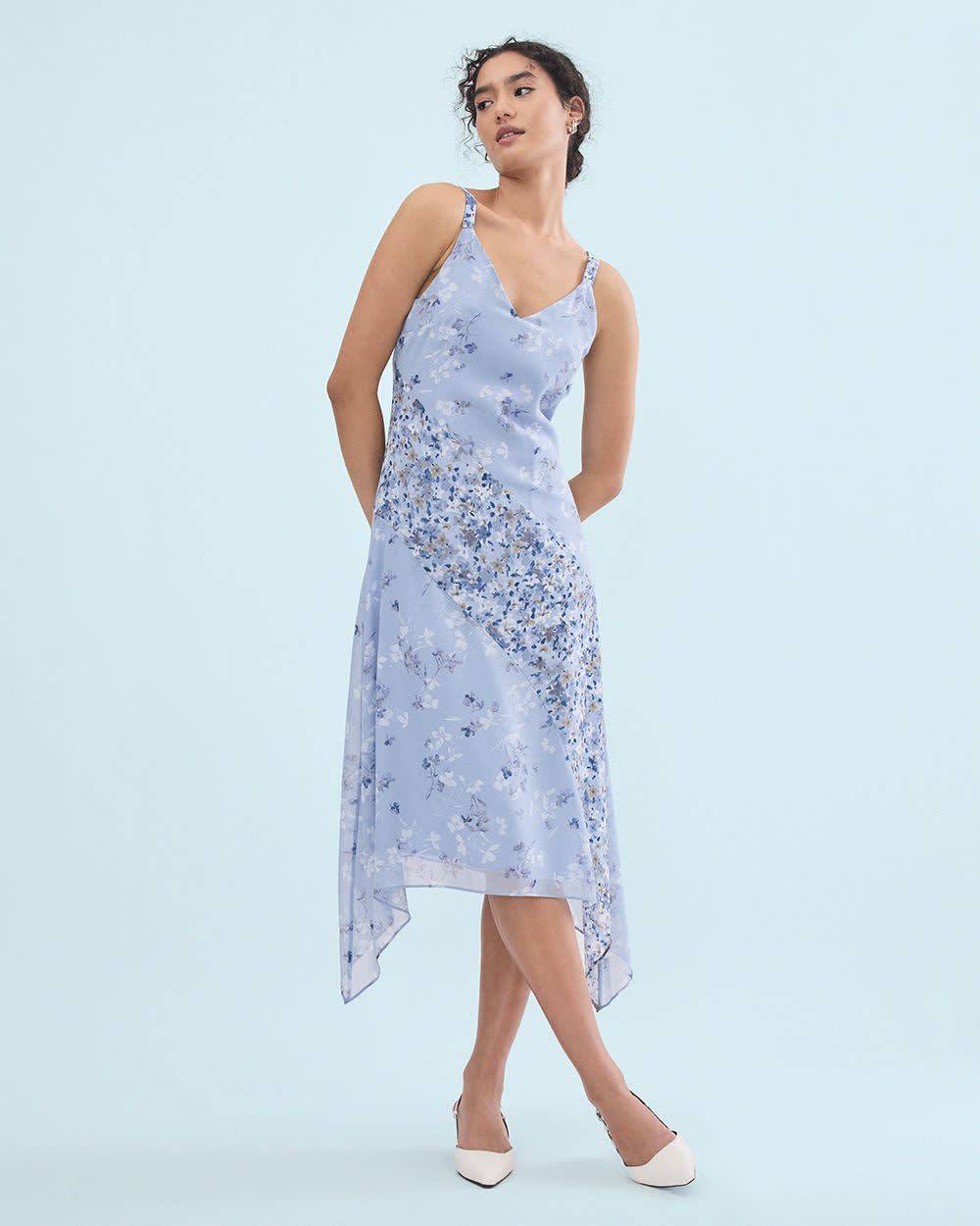 Fit and Flare Sleeveless Midi Dress with Floral Pattern