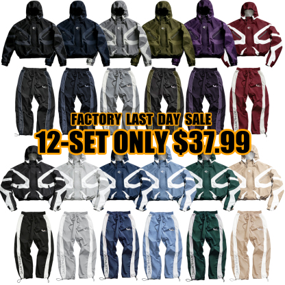 Men's High Street Patchwork Tracksuit Reflective Windbreaker Jacket Athletic Joggers Techwear Set