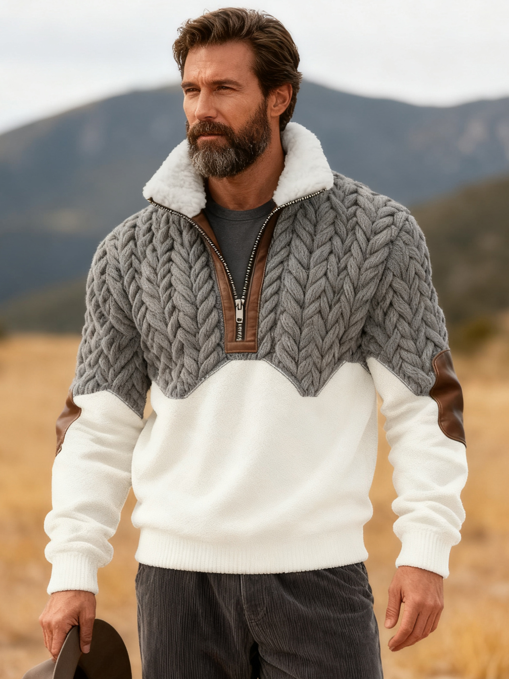 Men's Retro Cable Knit Print Casual Sweatshirt