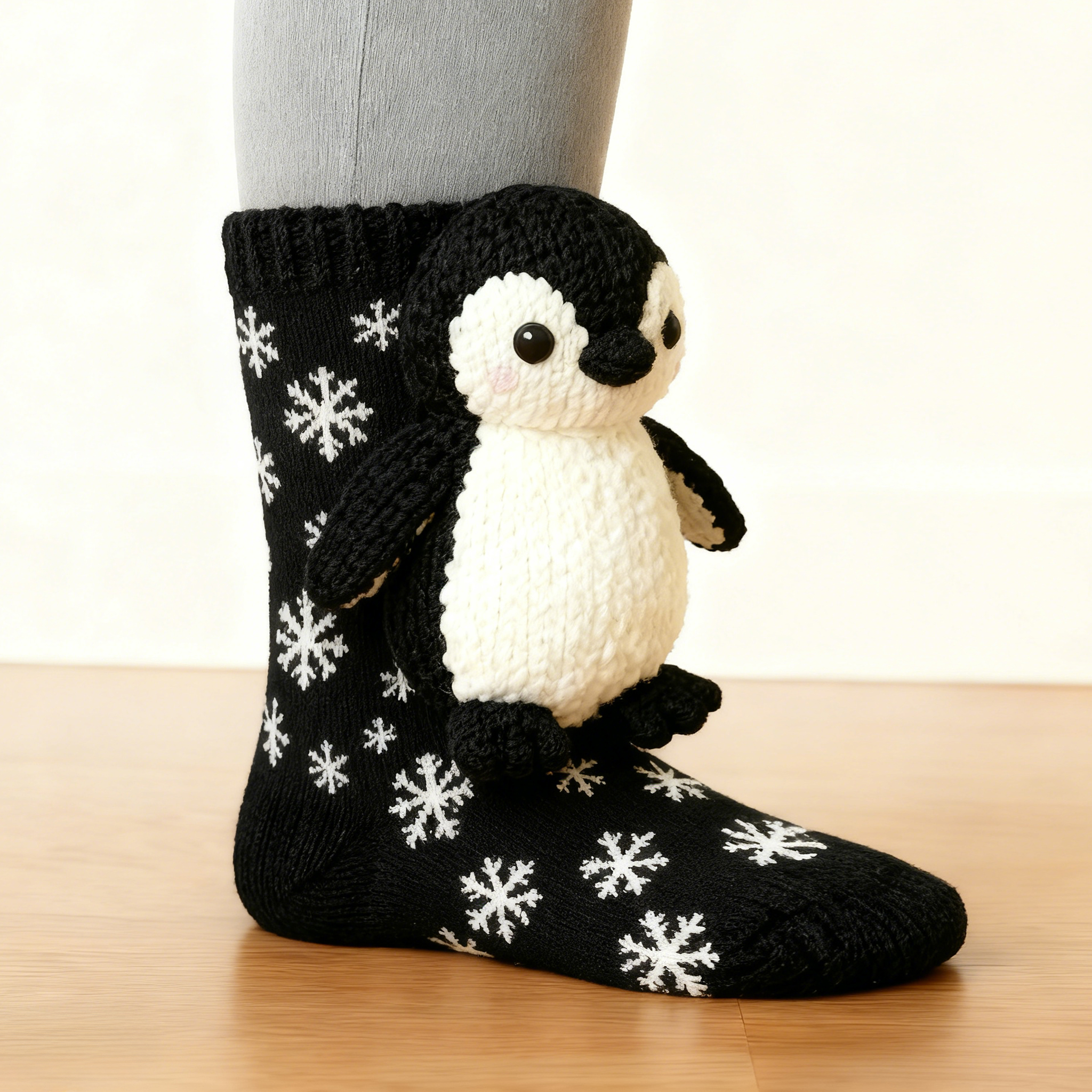 3D Cute Penguin Socks - Black