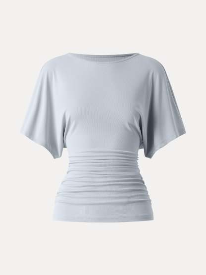 Effortless Boatneck Batwing Sleeve Side Ruched Top