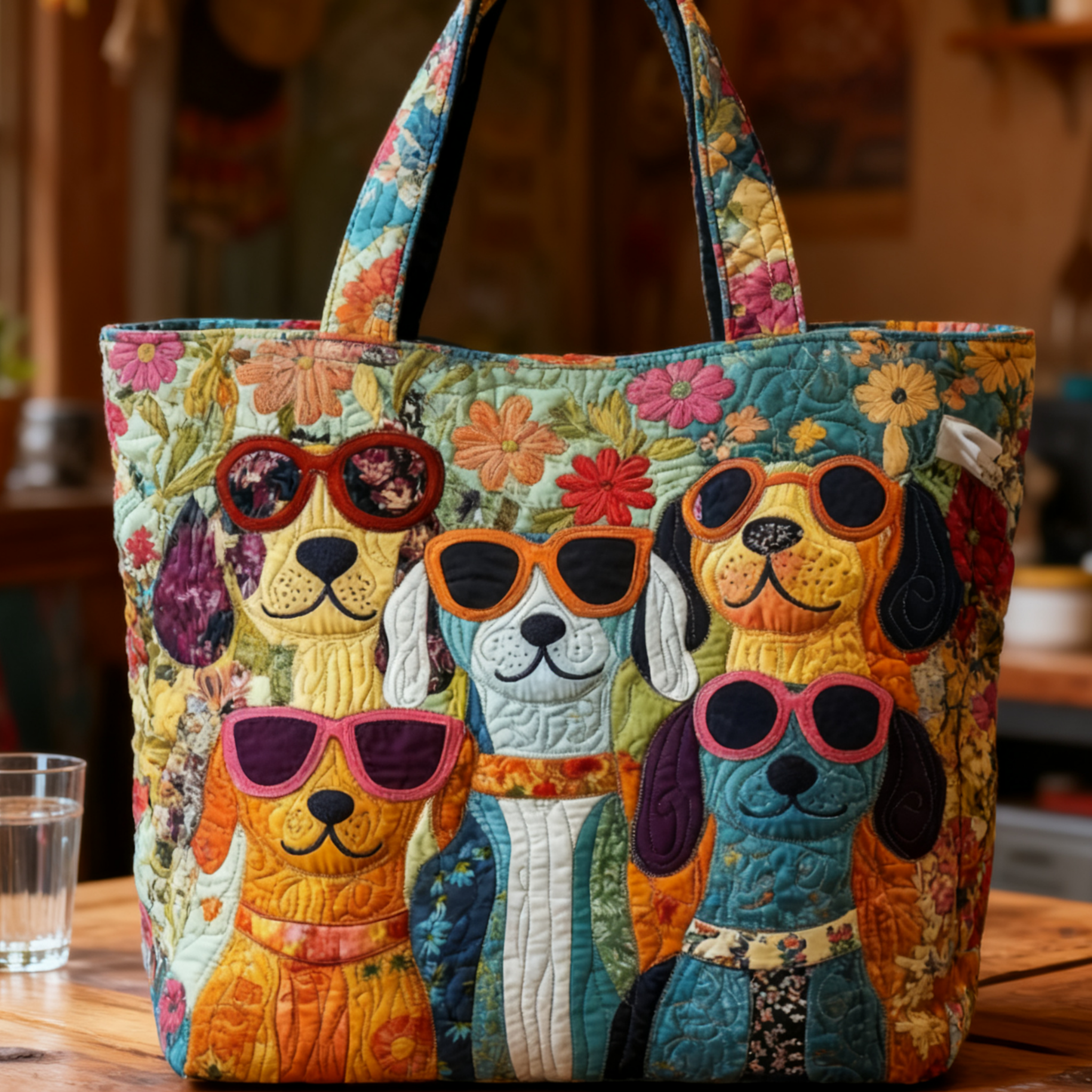 Funny Puppy Quilted Tote Bag