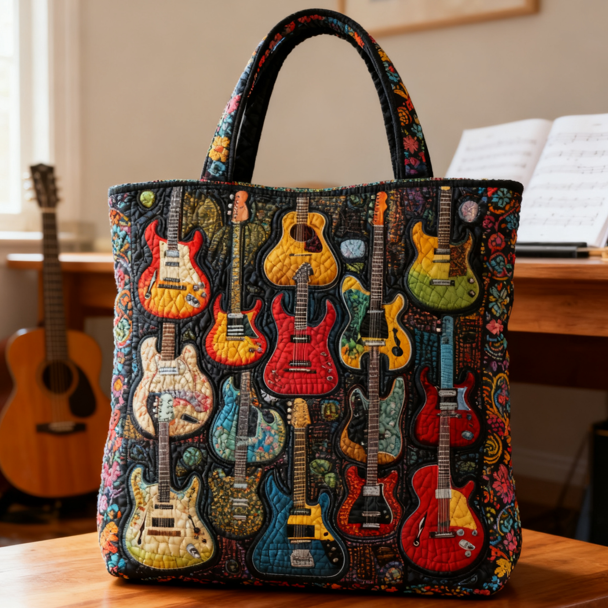 Art Guitar Quilted Tote Bag
