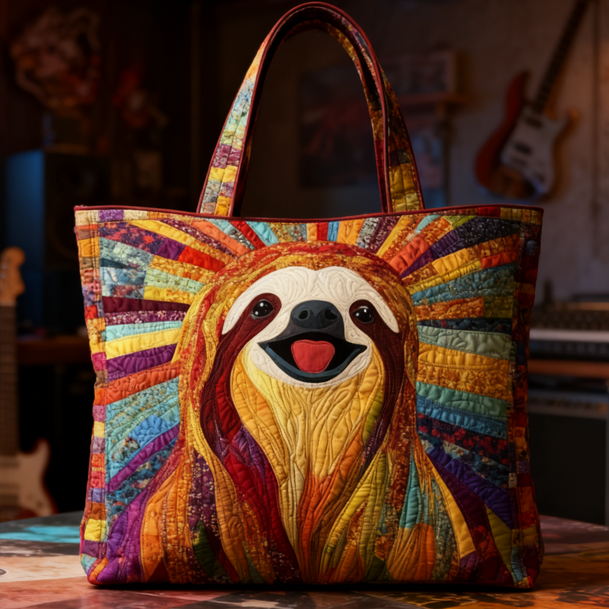 Hippie Funny Sloth Quilted Tote Bag