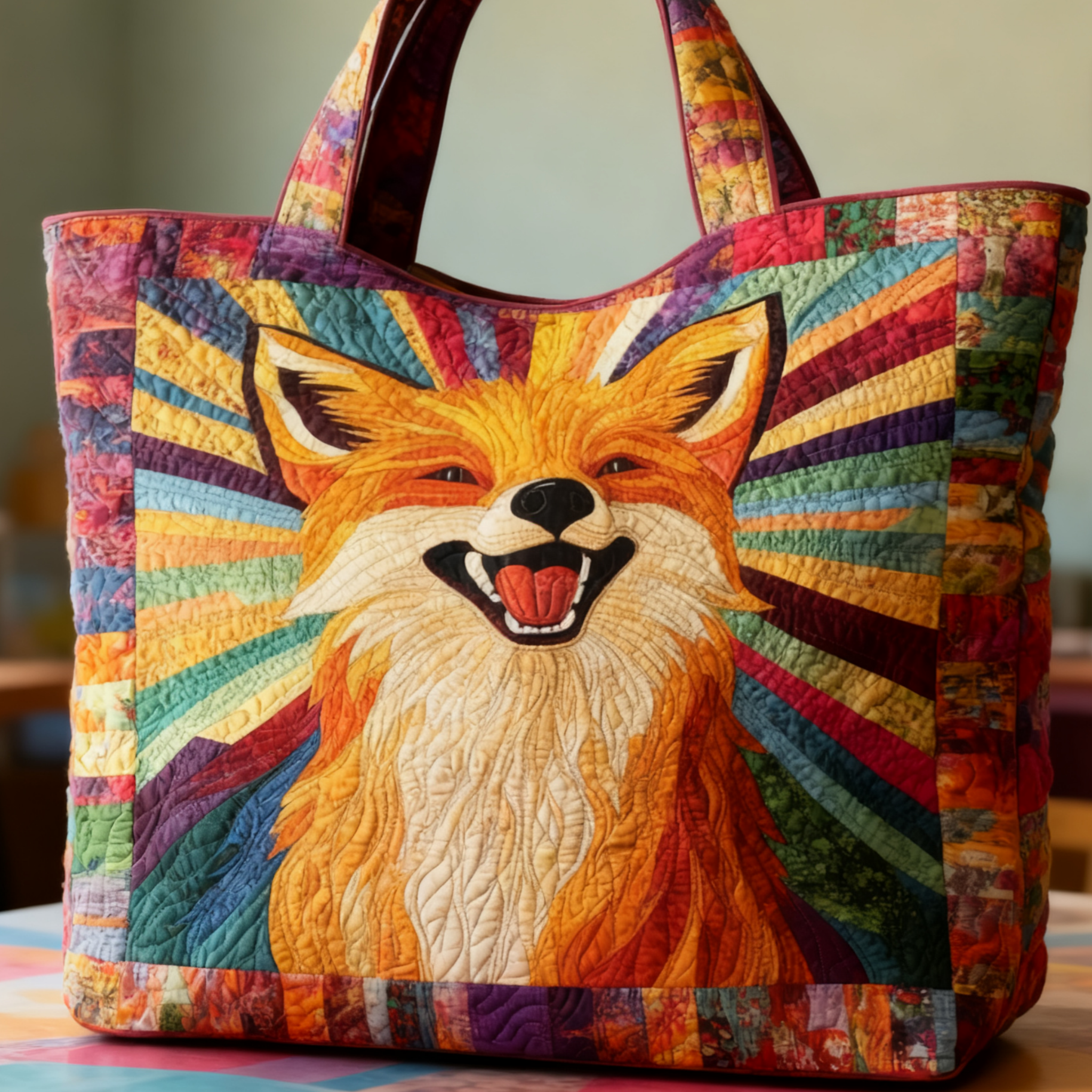 Hippie Funny Fox Quilted Tote Bag