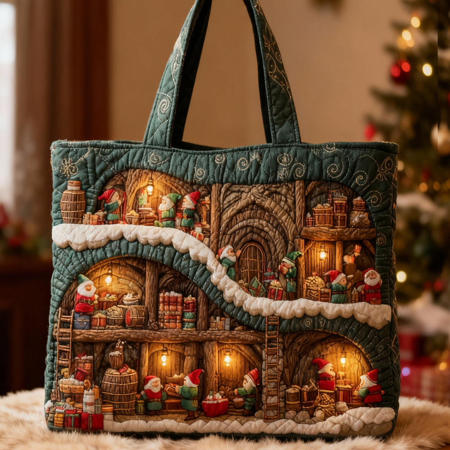 Christmas Eve Dwarfs Quilted Tote Bag