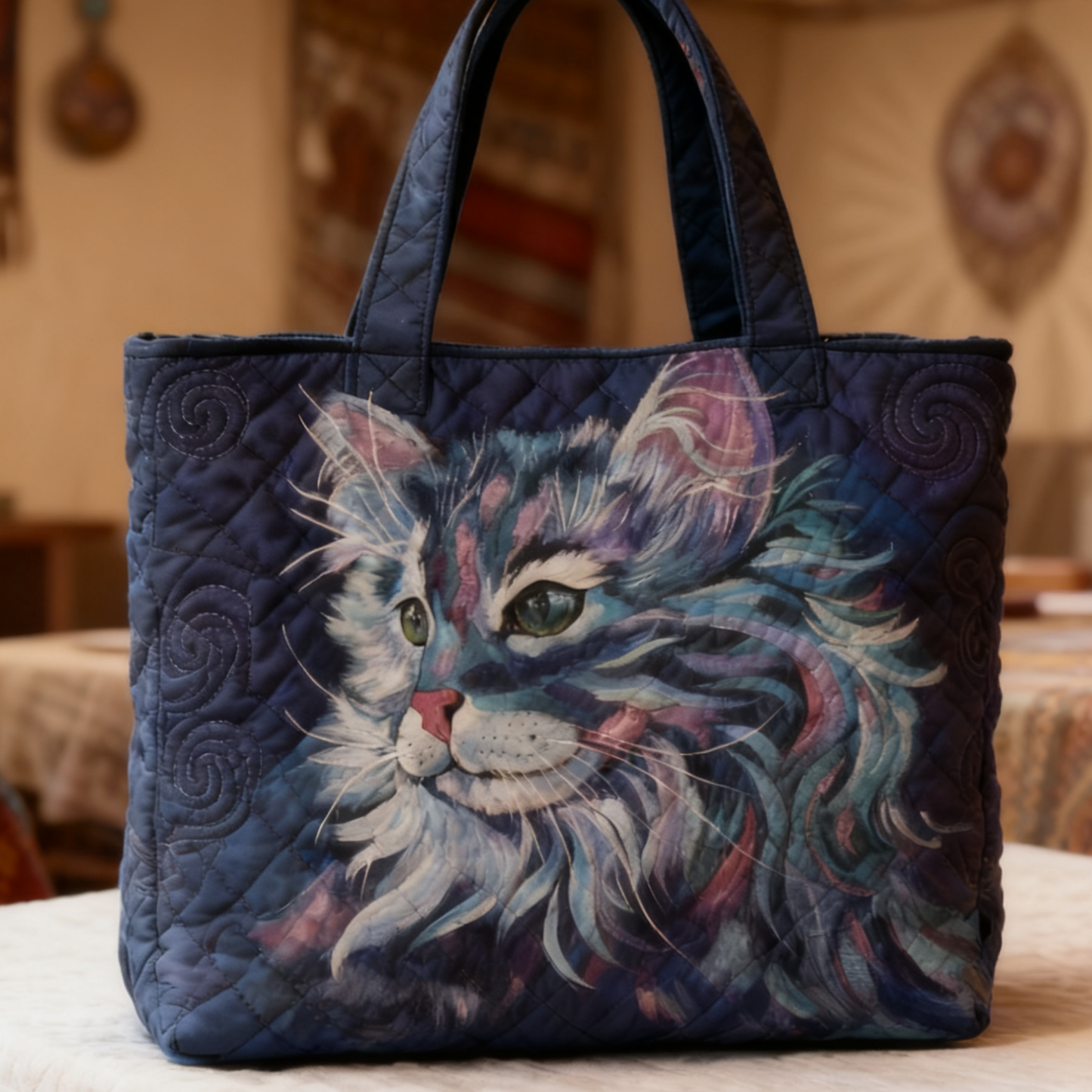 Art Cat Quilted Tote Bag