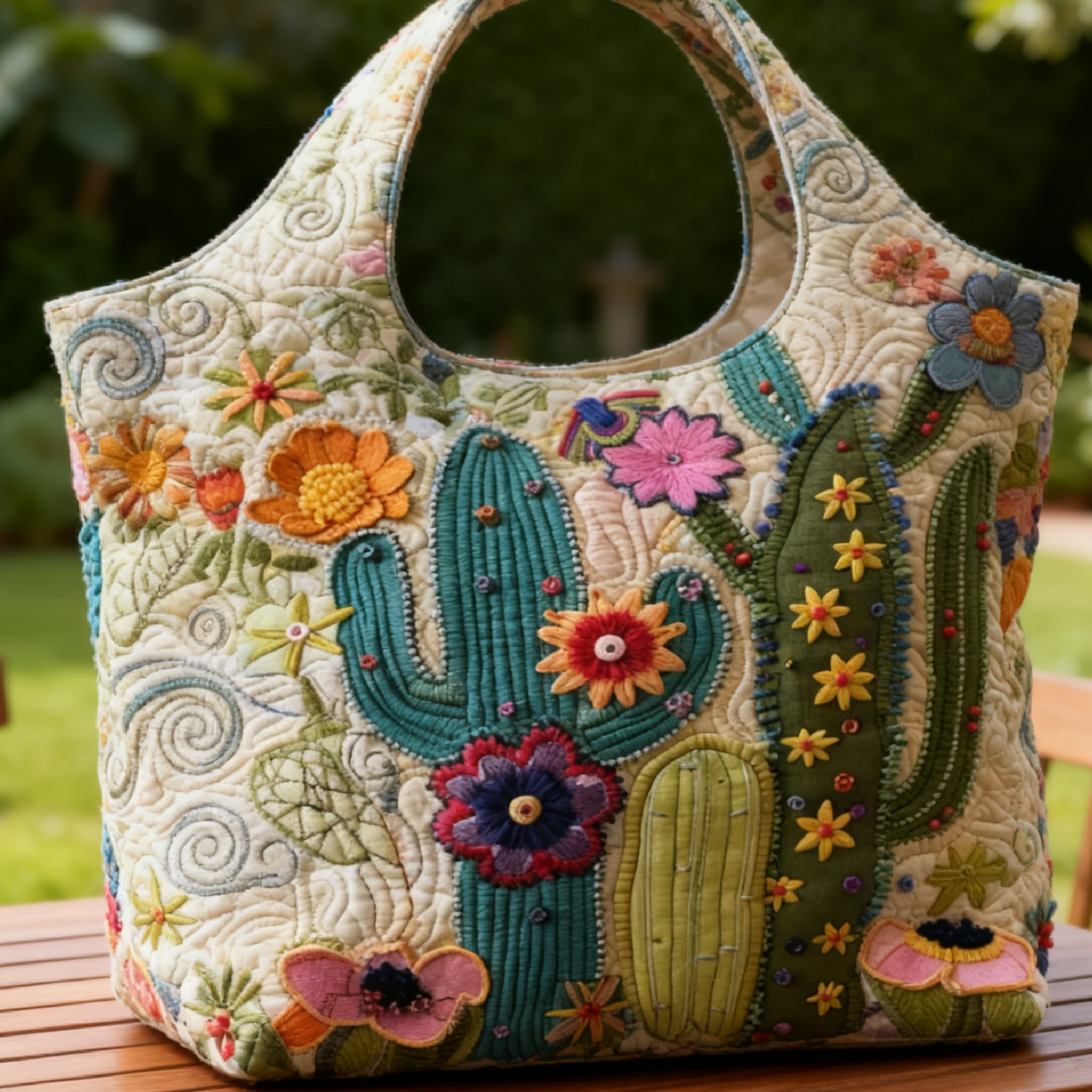 Cactus Flowers Quilted Tote Bag
