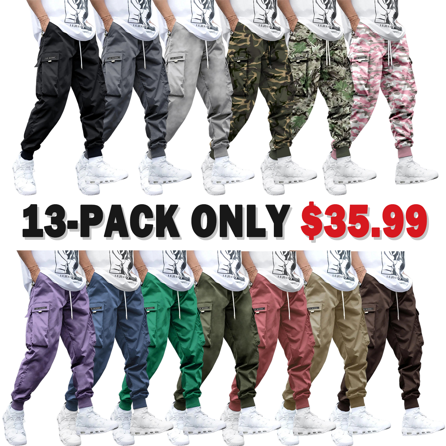 Men's Flap Pocket Streetwear Cargo Pants Drawstring Elastic Waist  Techwear Jogger 