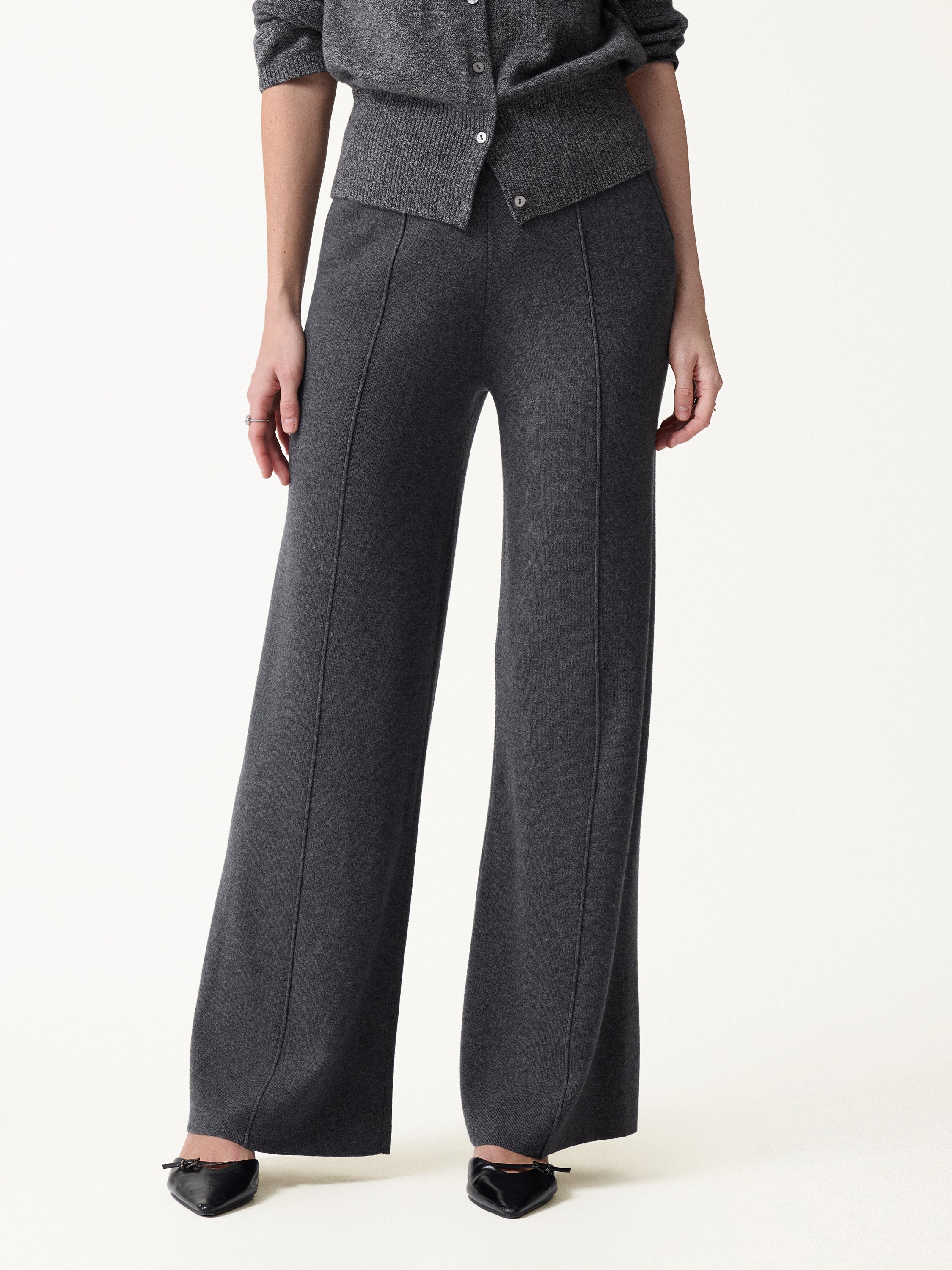 Merino Blend High-Rise Pintuck Wide-Leg Pants with Pockets