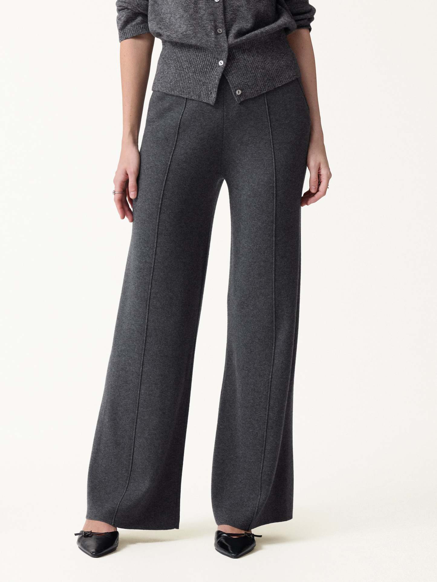 Merino Blend High-Rise Pintuck Wide-Leg Pants with Pockets