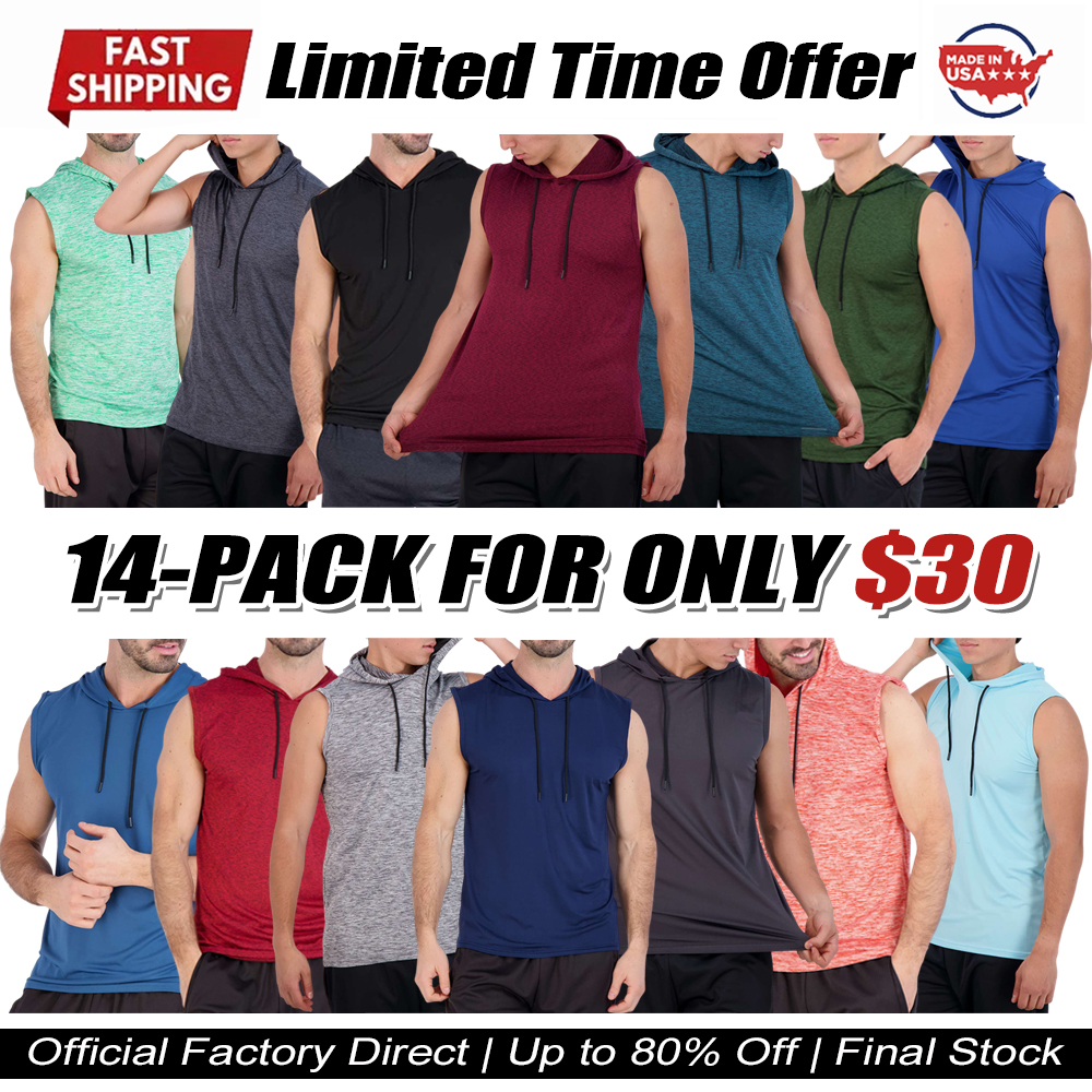 Men's Dry-Fit Active Hooded Tank Top Workout Drawstring Top (Available in Big & Tall)