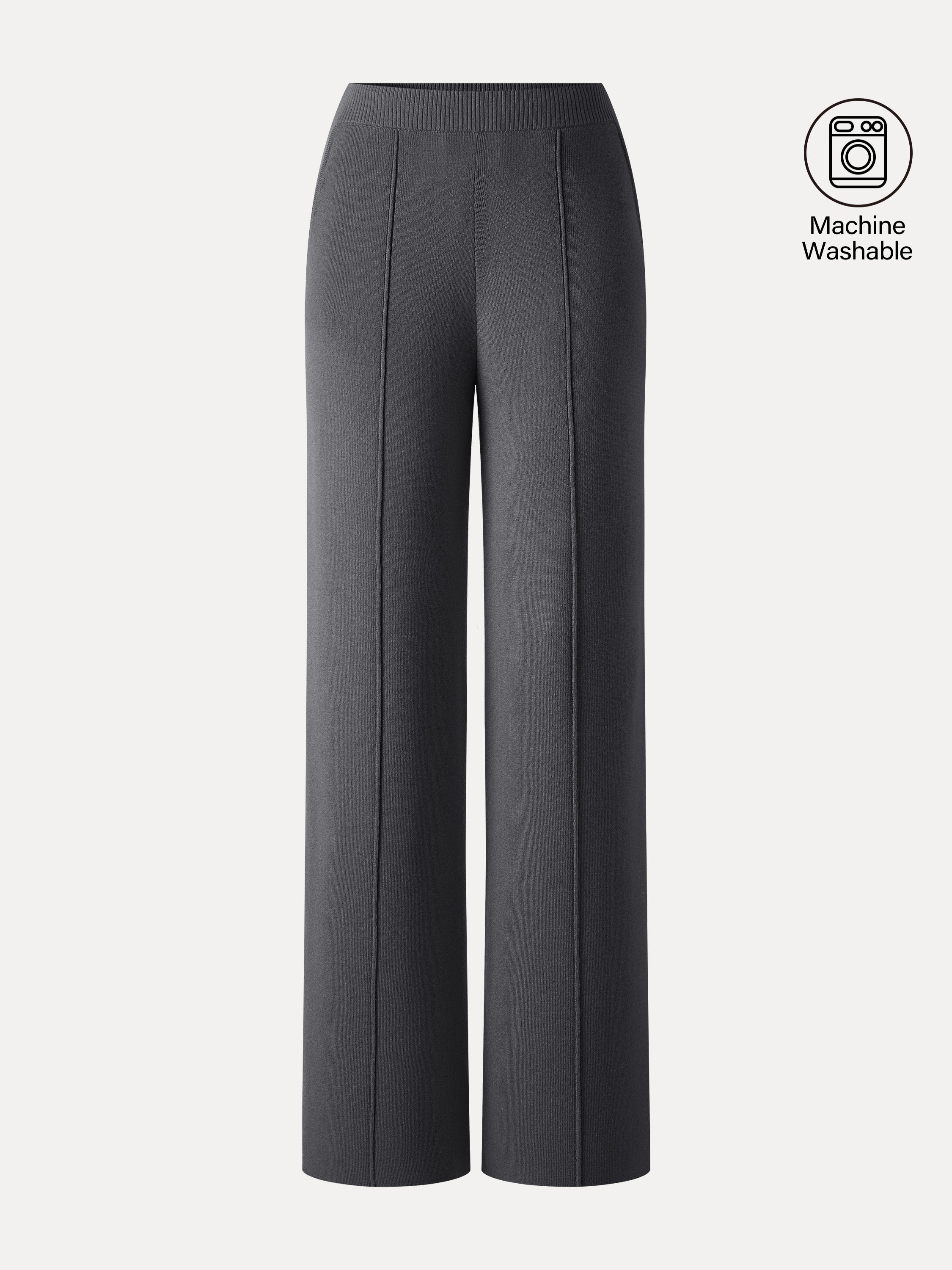 Merino Blend High-Rise Pintuck Wide-Leg Pants with Pockets