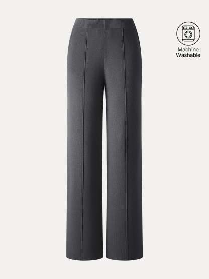 Merino Blend High-Rise Pintuck Wide-Leg Pants with Pockets