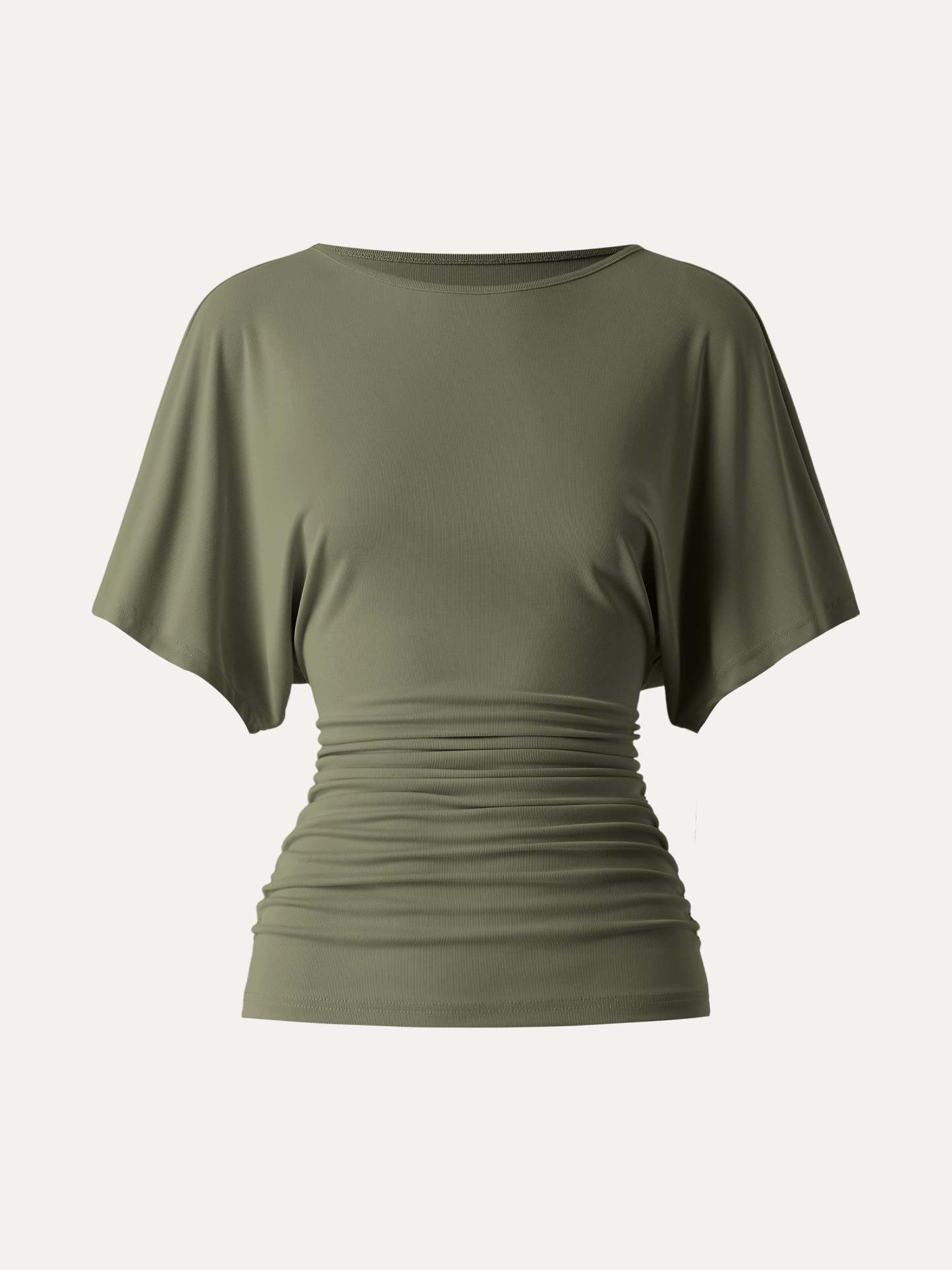 Effortless Boatneck Batwing Sleeve Side Ruched Top