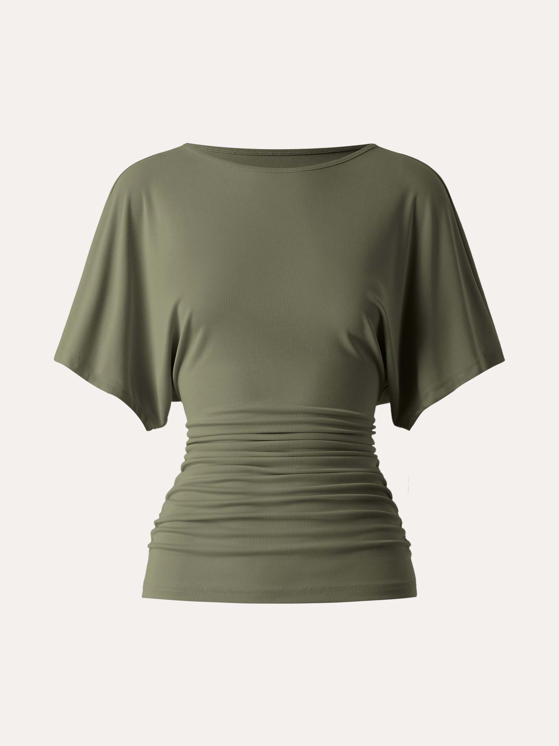 Effortless Boatneck Batwing Sleeve Side Ruched Top