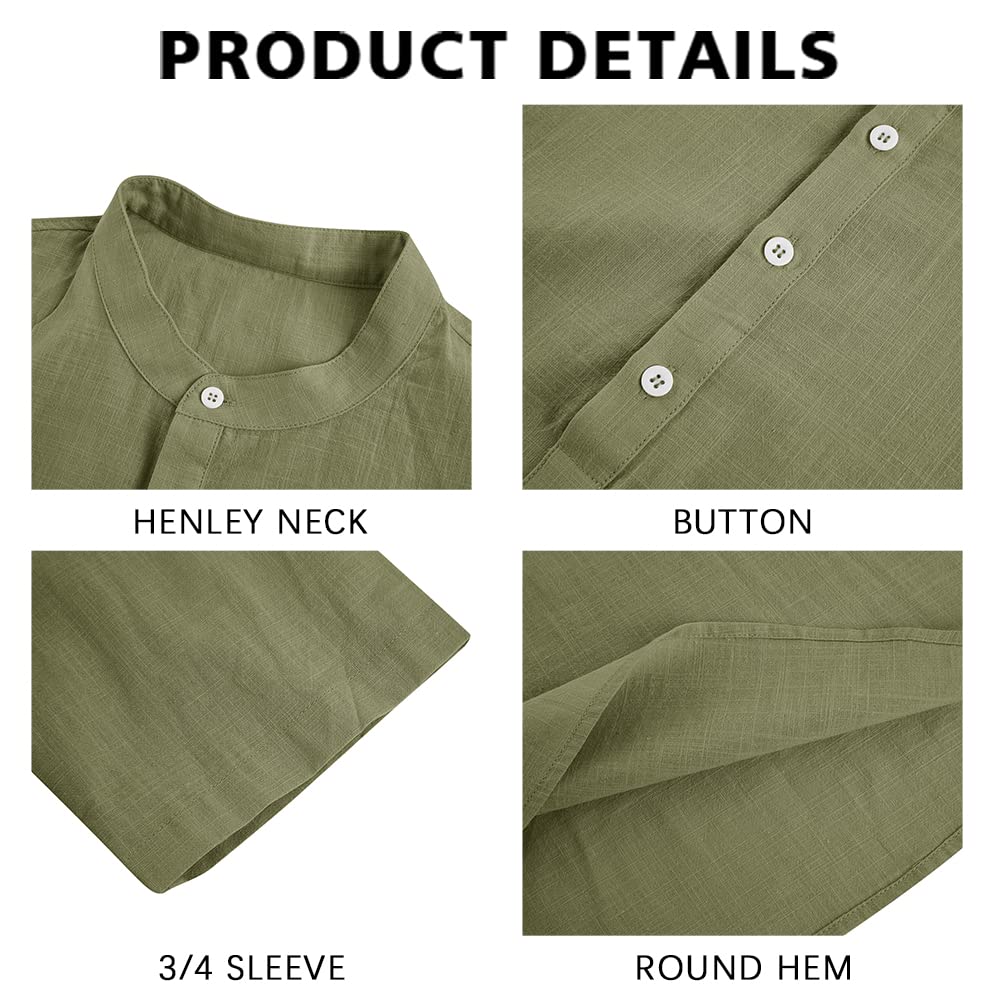 Men's Casual Linen 3/4 Sleeve Lightweight Henley Shirt