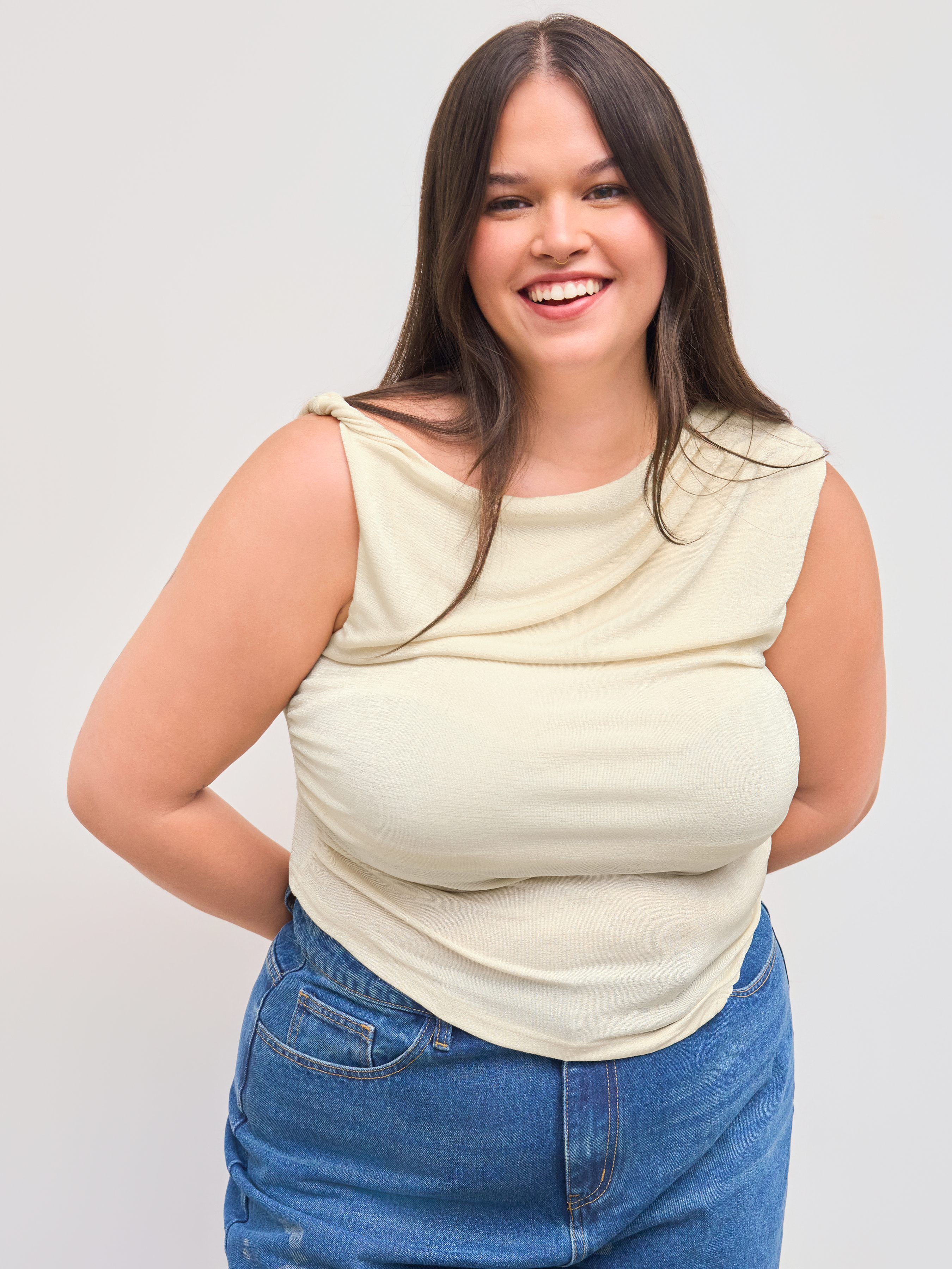 Asymmetrical Neck Ruched Tank Top Curve & Plus