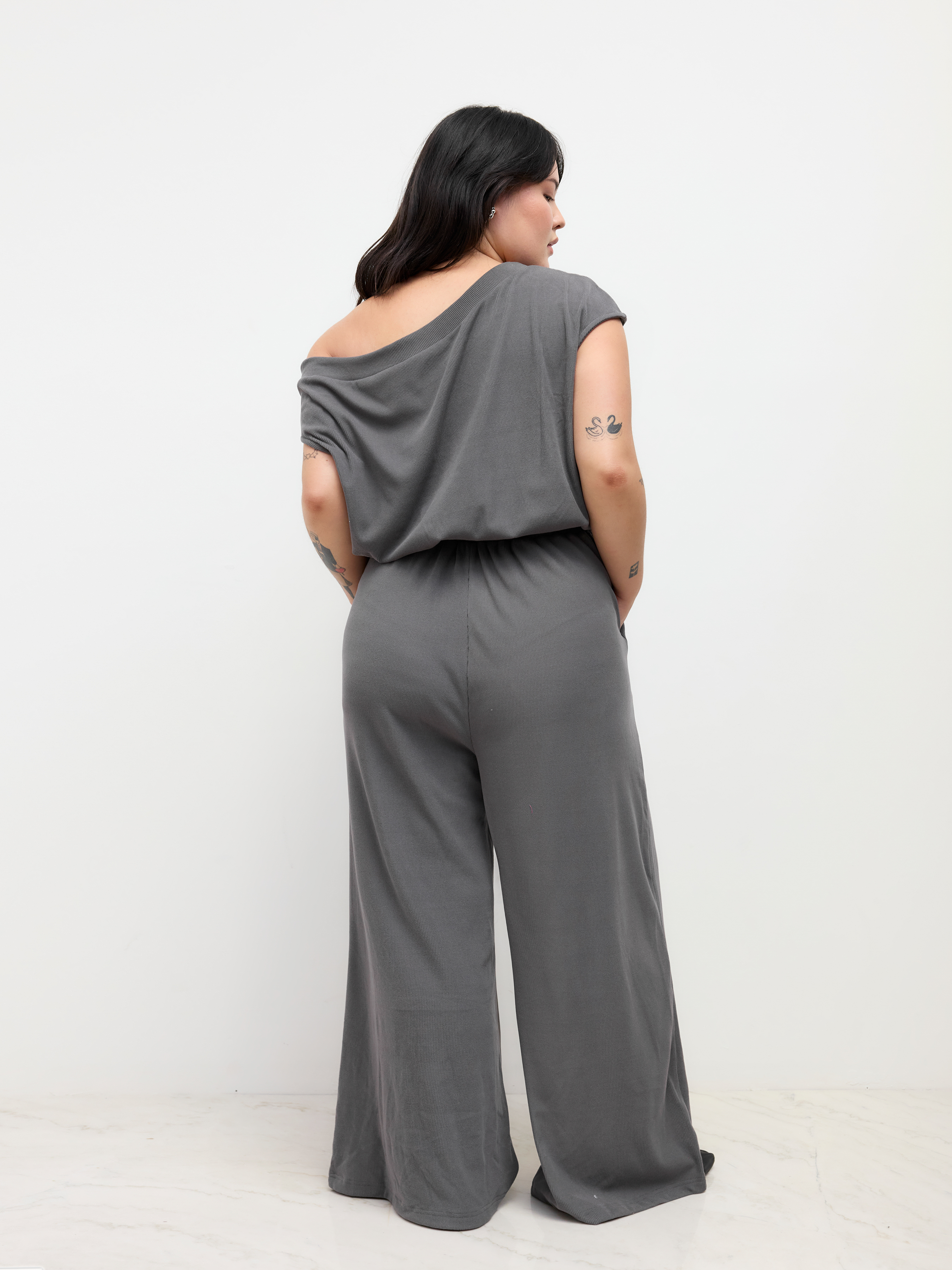 Asymmetrical Neck Drawstring Jumpsuit Curve & Plus