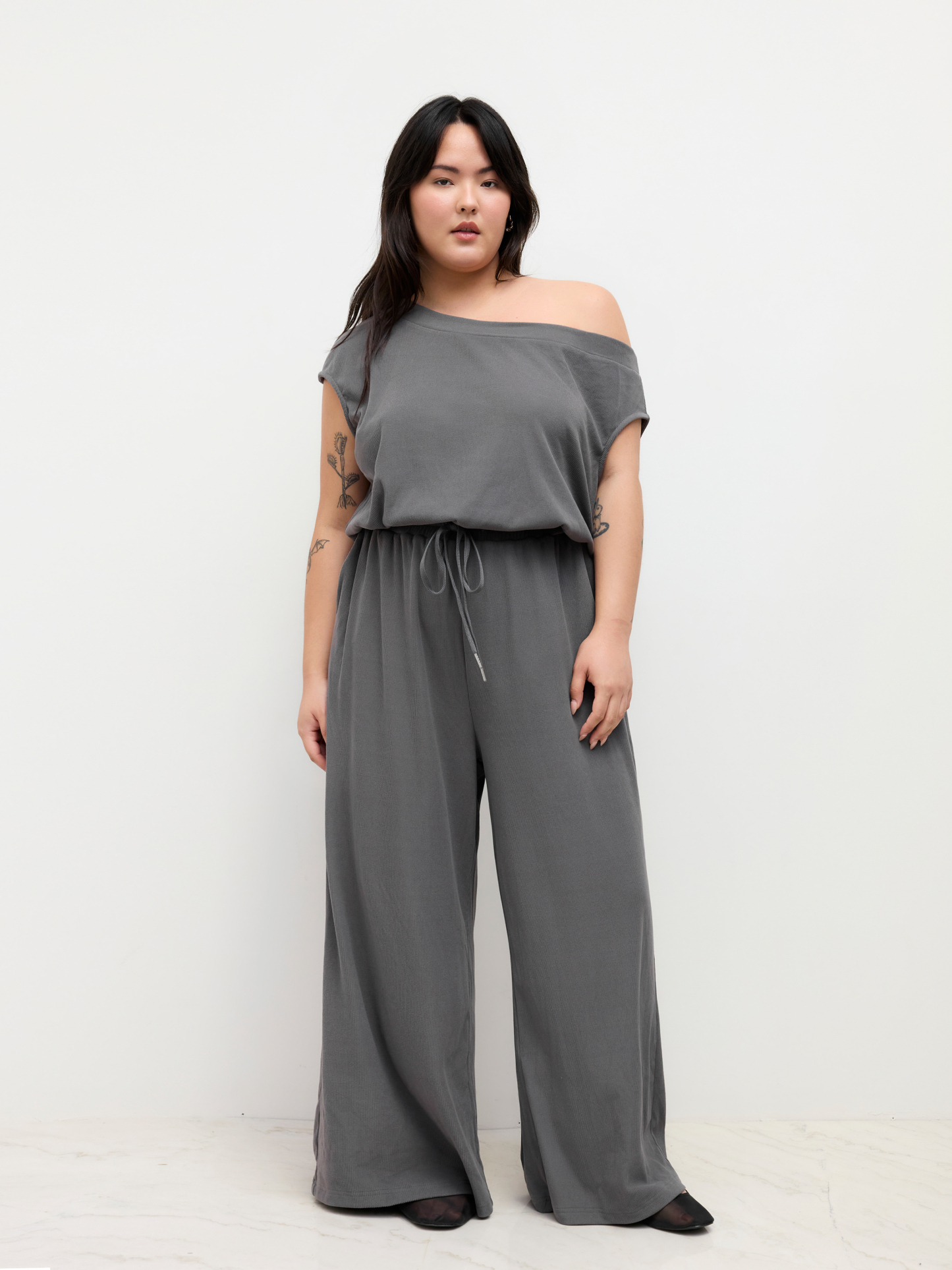 Asymmetrical Neck Drawstring Jumpsuit Curve & Plus