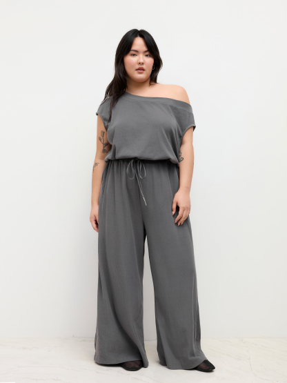 Asymmetrical Neck Drawstring Jumpsuit Curve & Plus