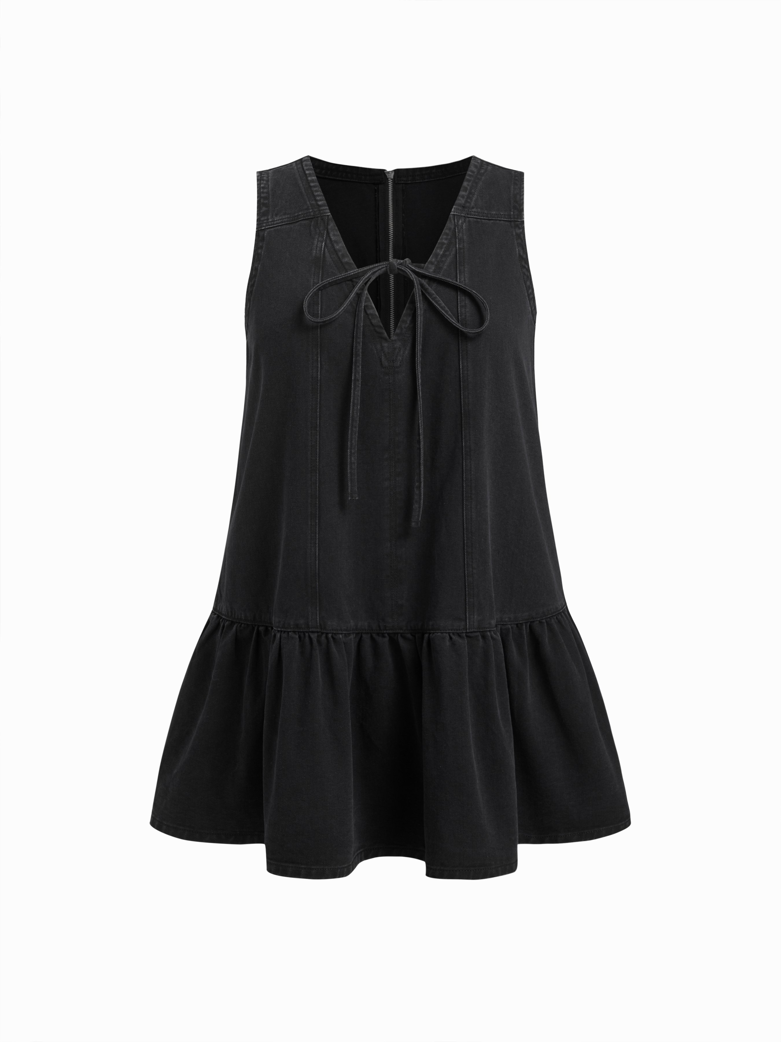 Denim V-neck Knotted A-line Mini Dress Curve & Plus