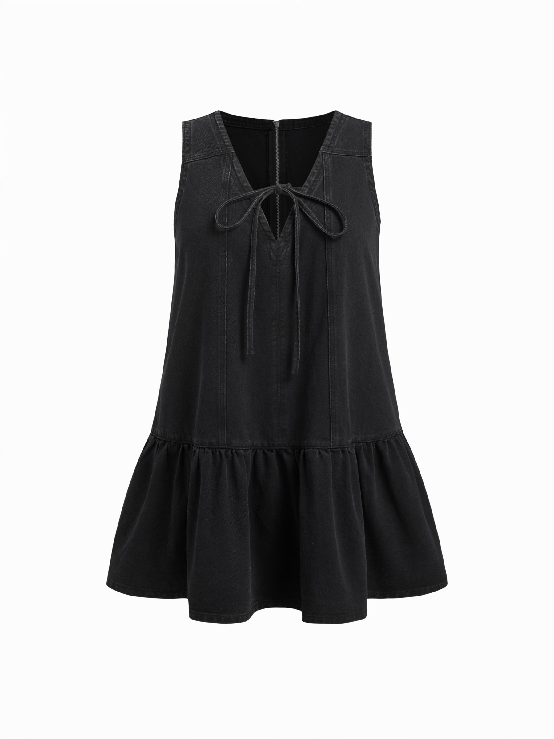 Denim V-neck Knotted A-line Mini Dress Curve & Plus
