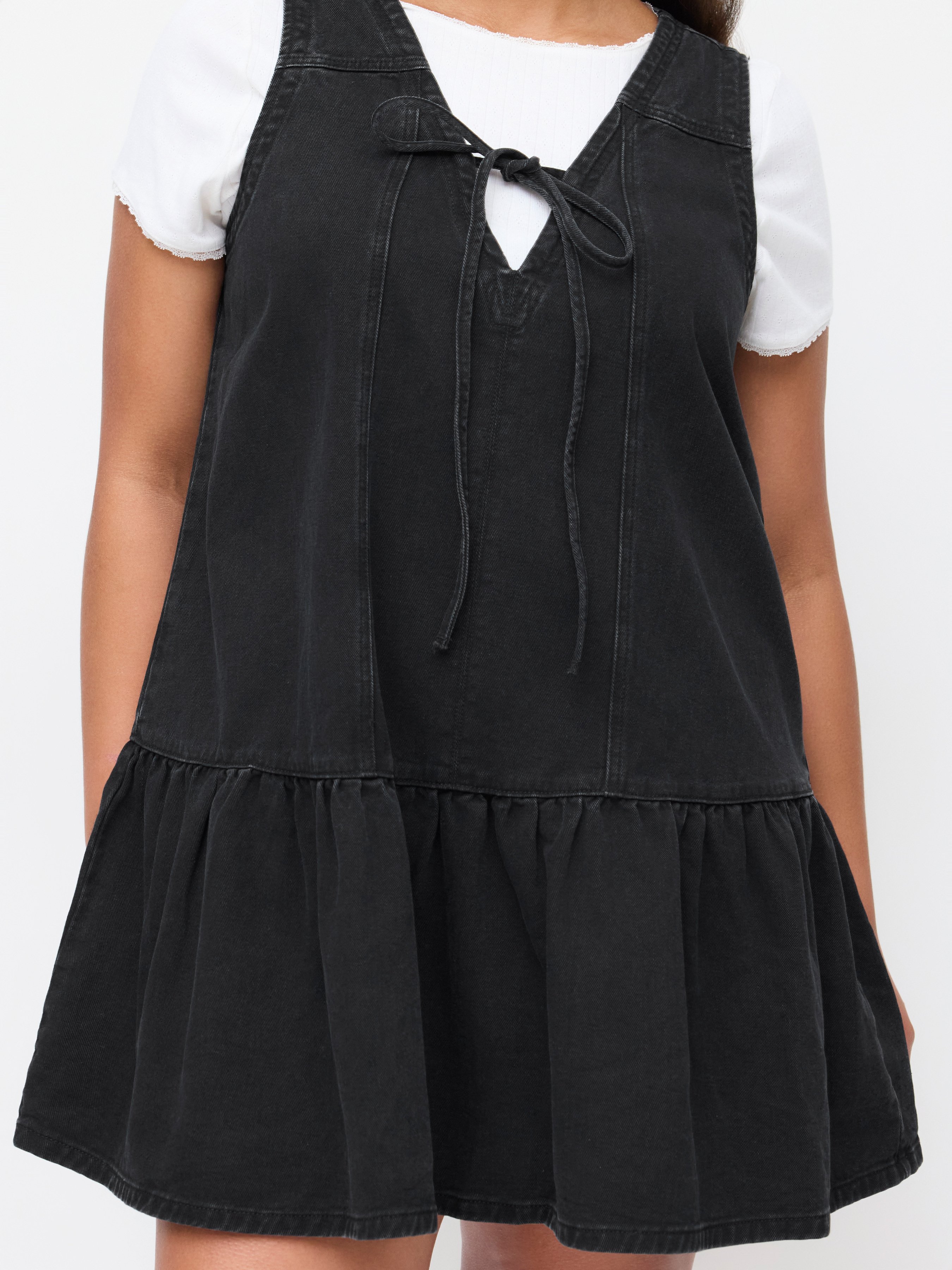 Denim V-neck Knotted A-line Mini Dress Curve & Plus