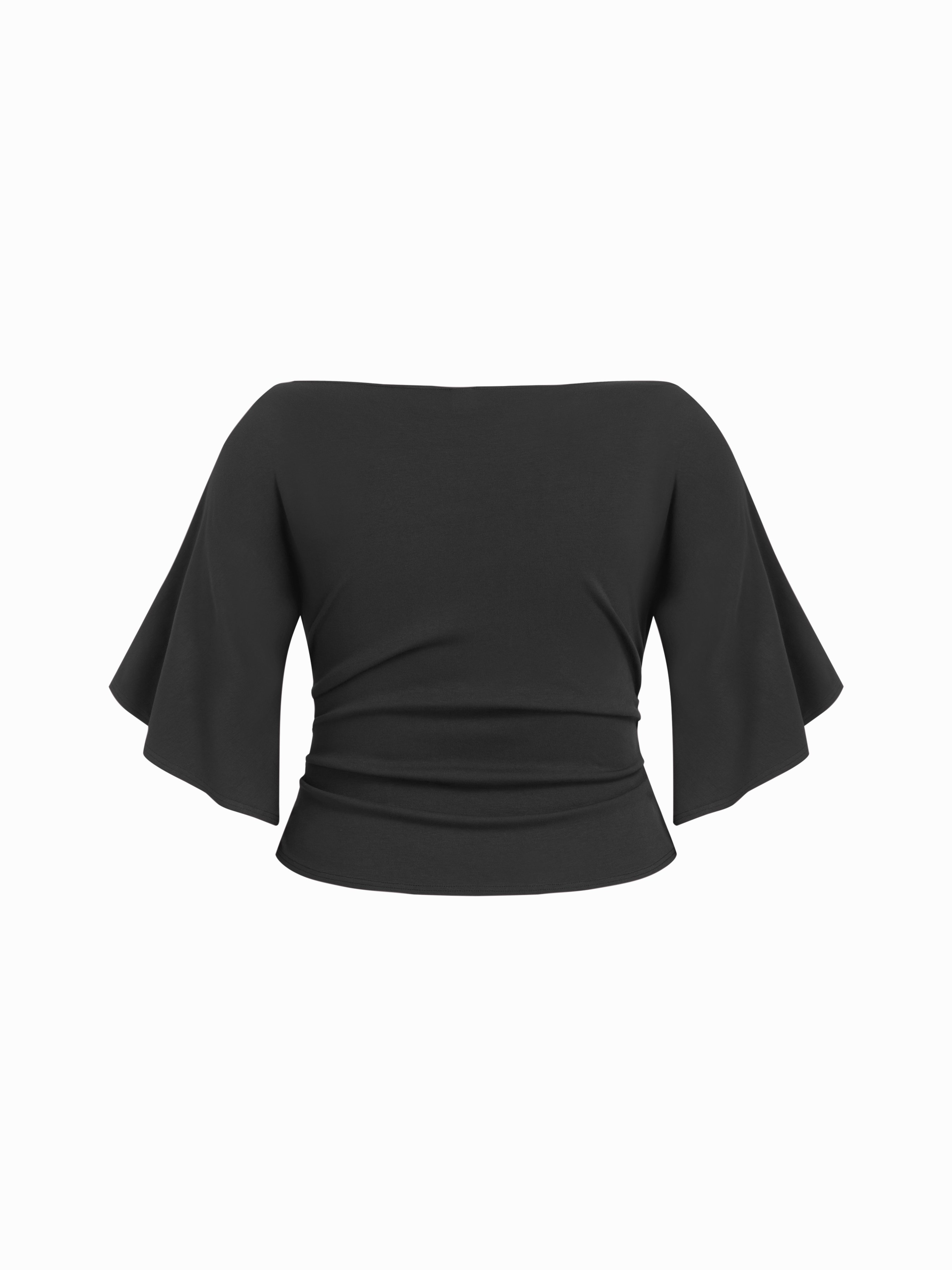Boat Neck Mid-length Bell Sleeve Ruched Tee Curve & Plus