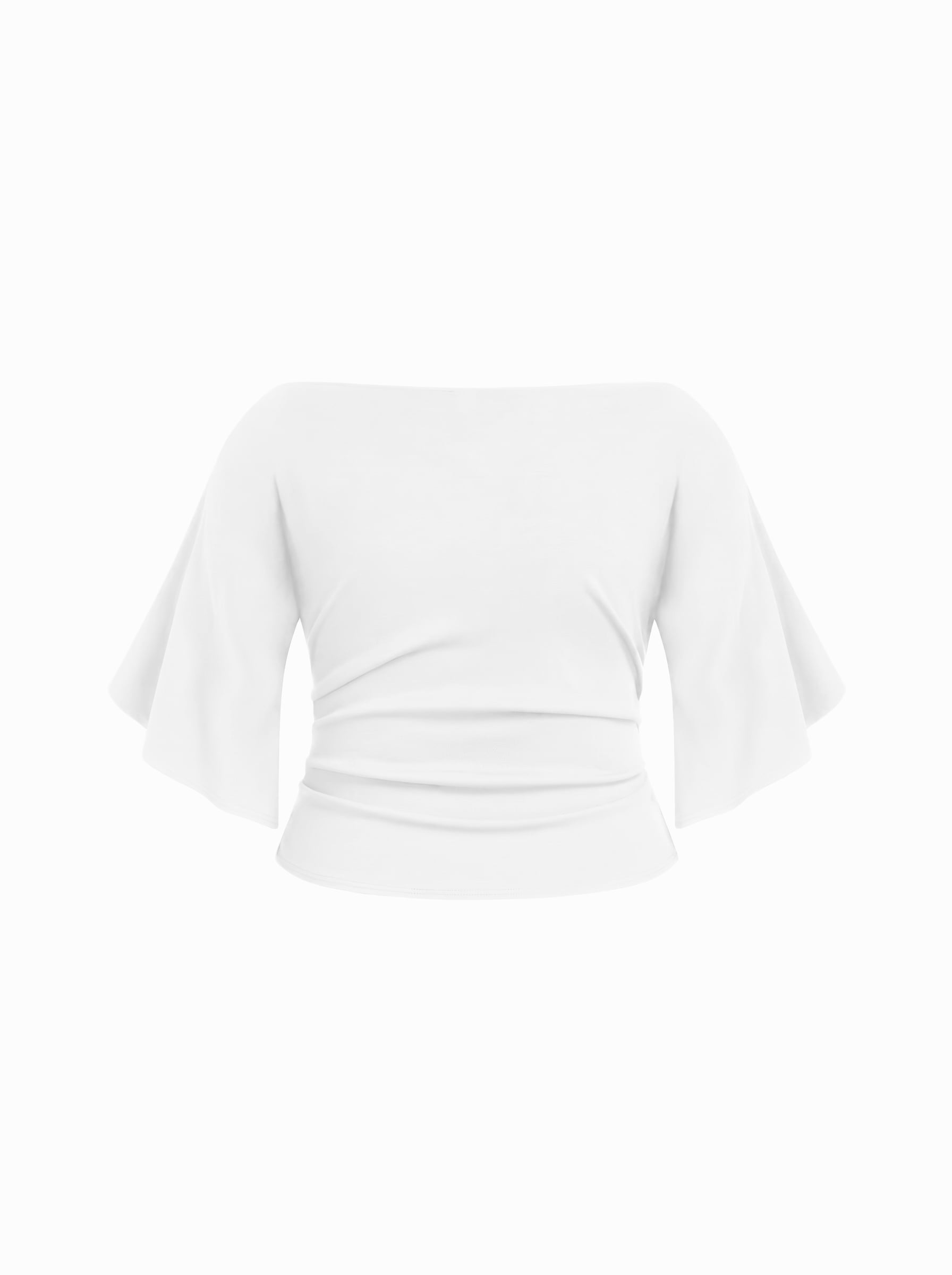 Boat Neck Mid-length Bell Sleeve Ruched Tee Curve & Plus