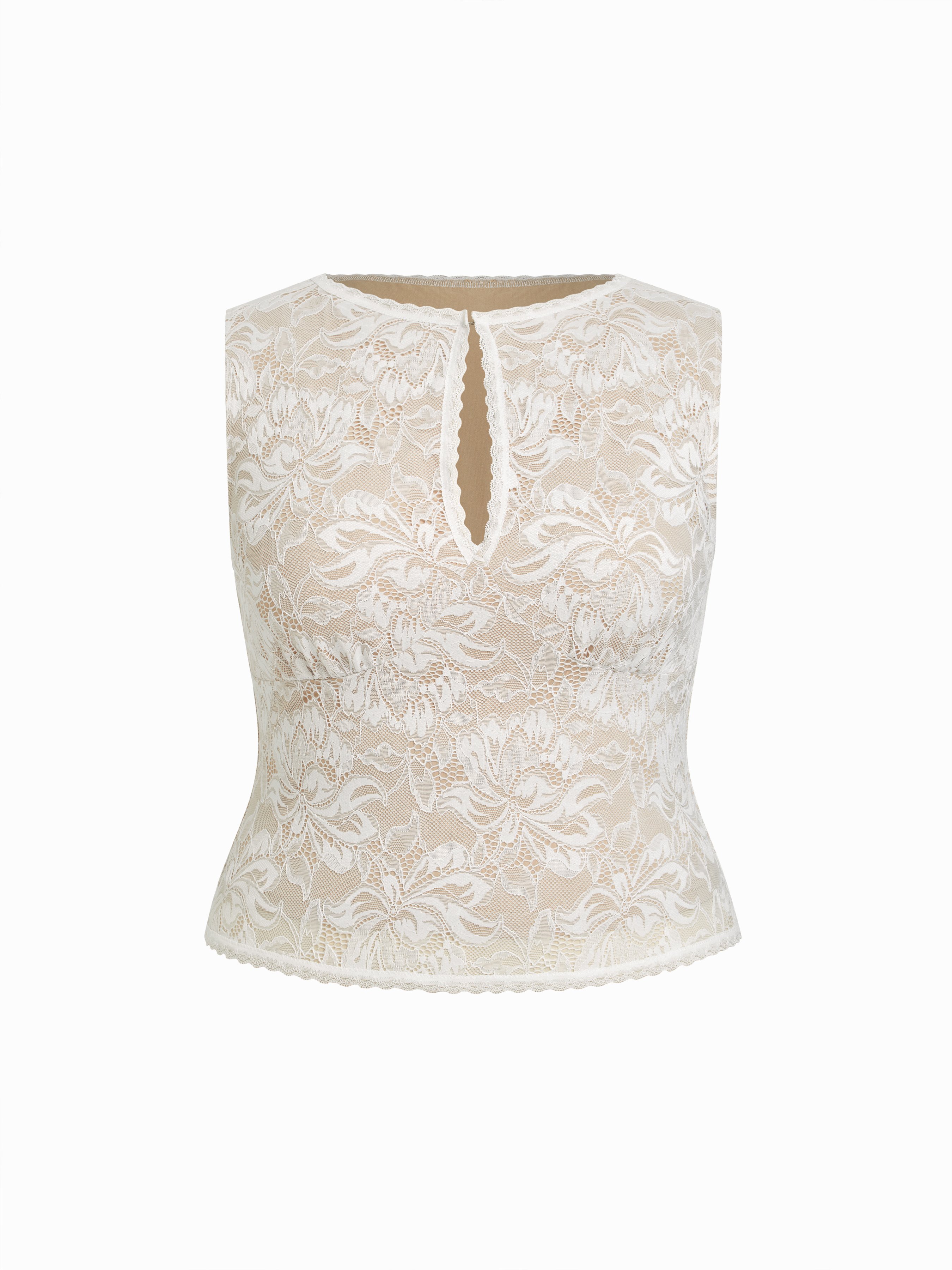 Lace Sheer Boat Neck Top Curve & Plus