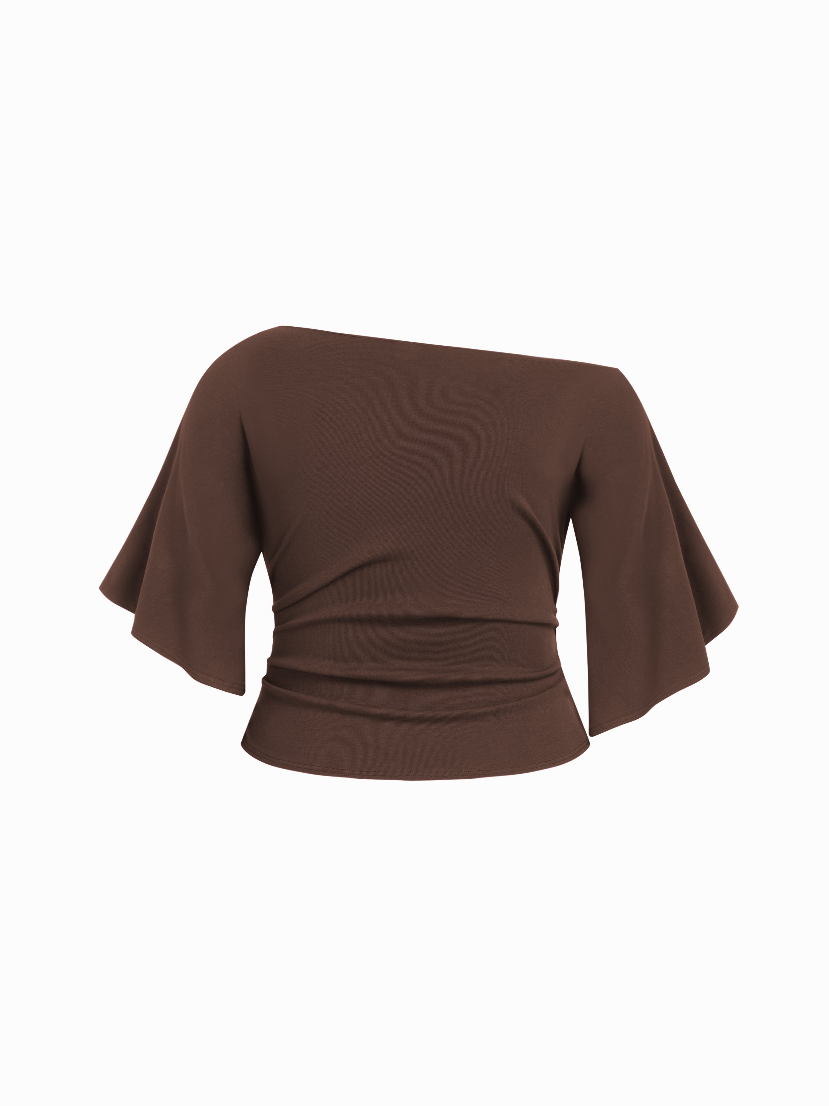 Boat Neck Mid-length Bell Sleeve Ruched Tee Curve & Plus