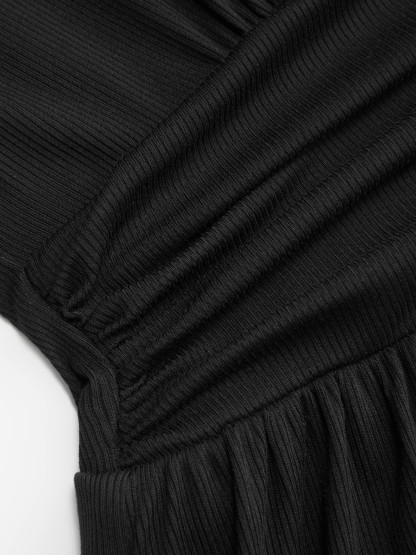 Textured V-neck Batwing Sleeve Draped Mid Rise Romper Curve & Plus