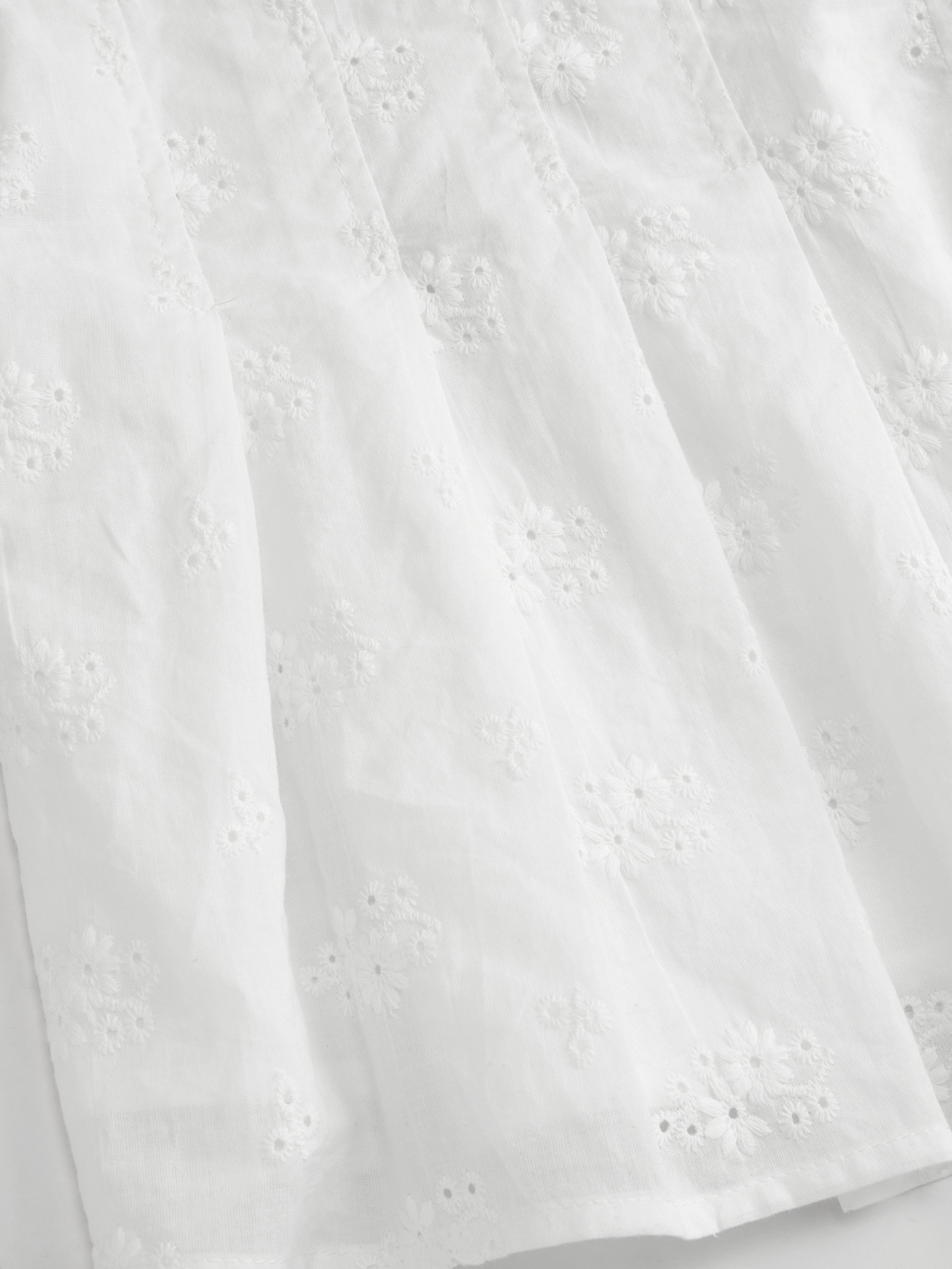 Cotton V-neck Broderie Anglaise Pleated Shirred Short Sleeve Blouse Curve & Plus